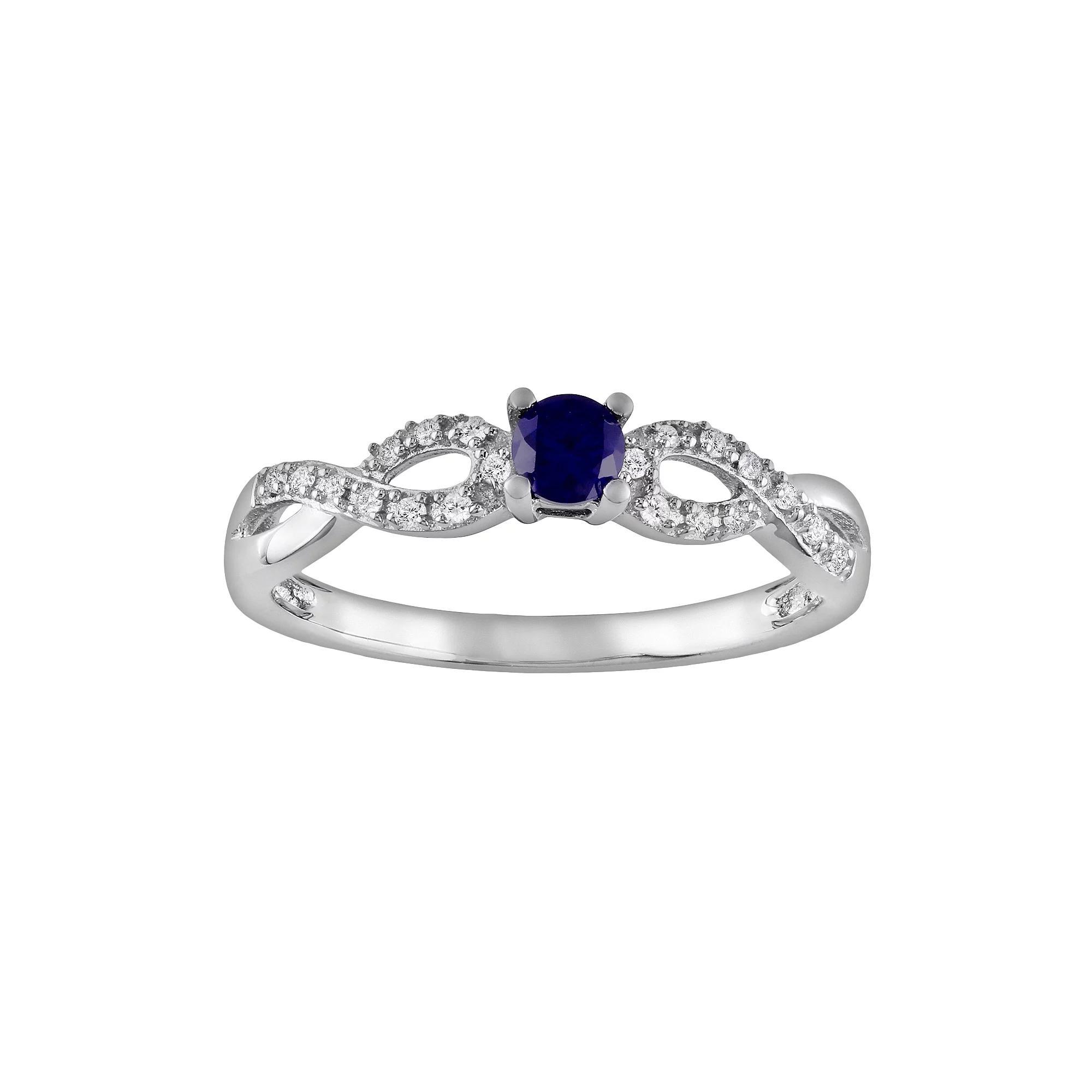 Stella Grace Sterling Silver Lab-Created Sapphire and Diamond Accent Infinity Ring, Womens Product Image