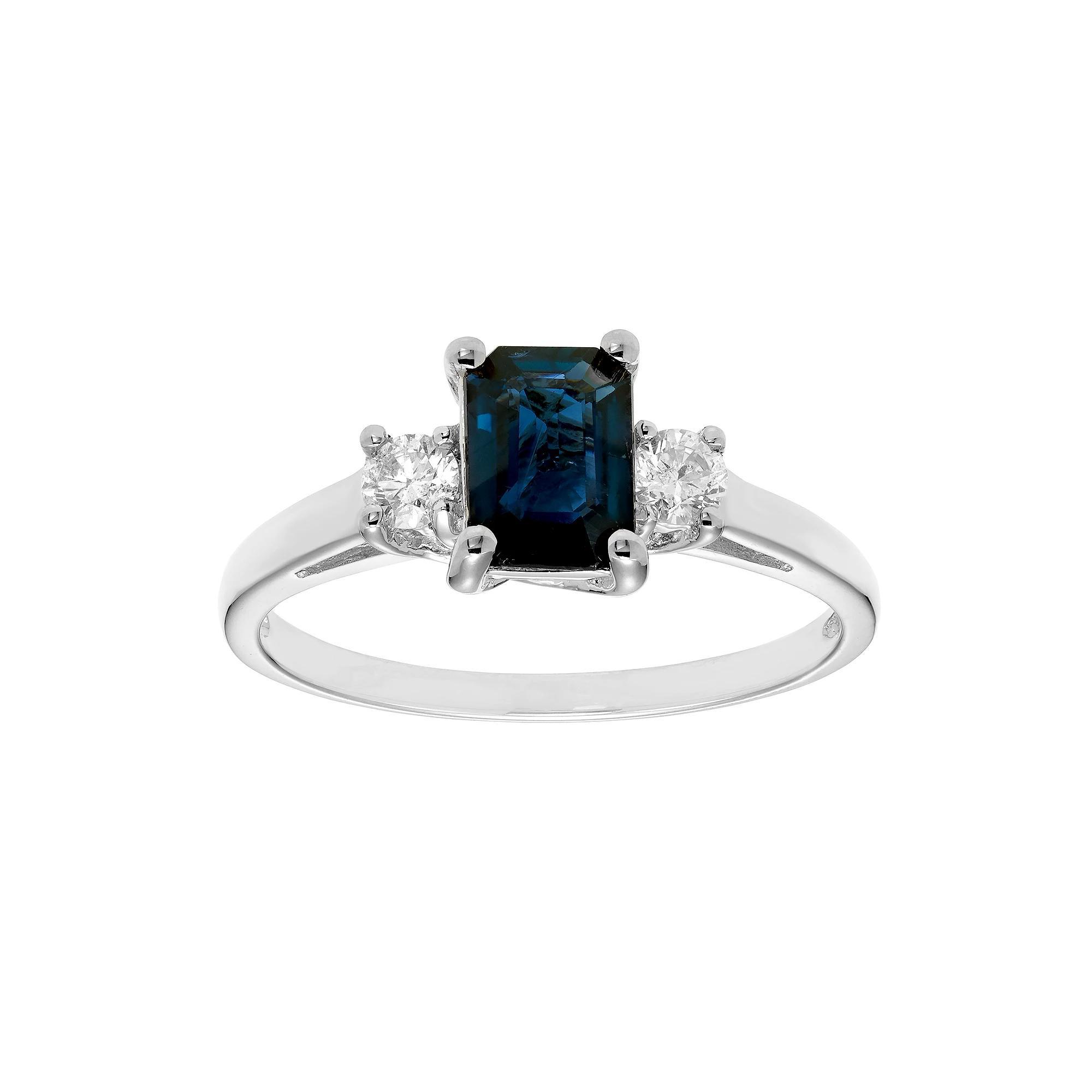 The Regal Collection 14k Gold Sapphire & 1/5 Carat T.W. IGL Certified Diamond 3-Stone Ring, Women's, Size: 6, White Product Image