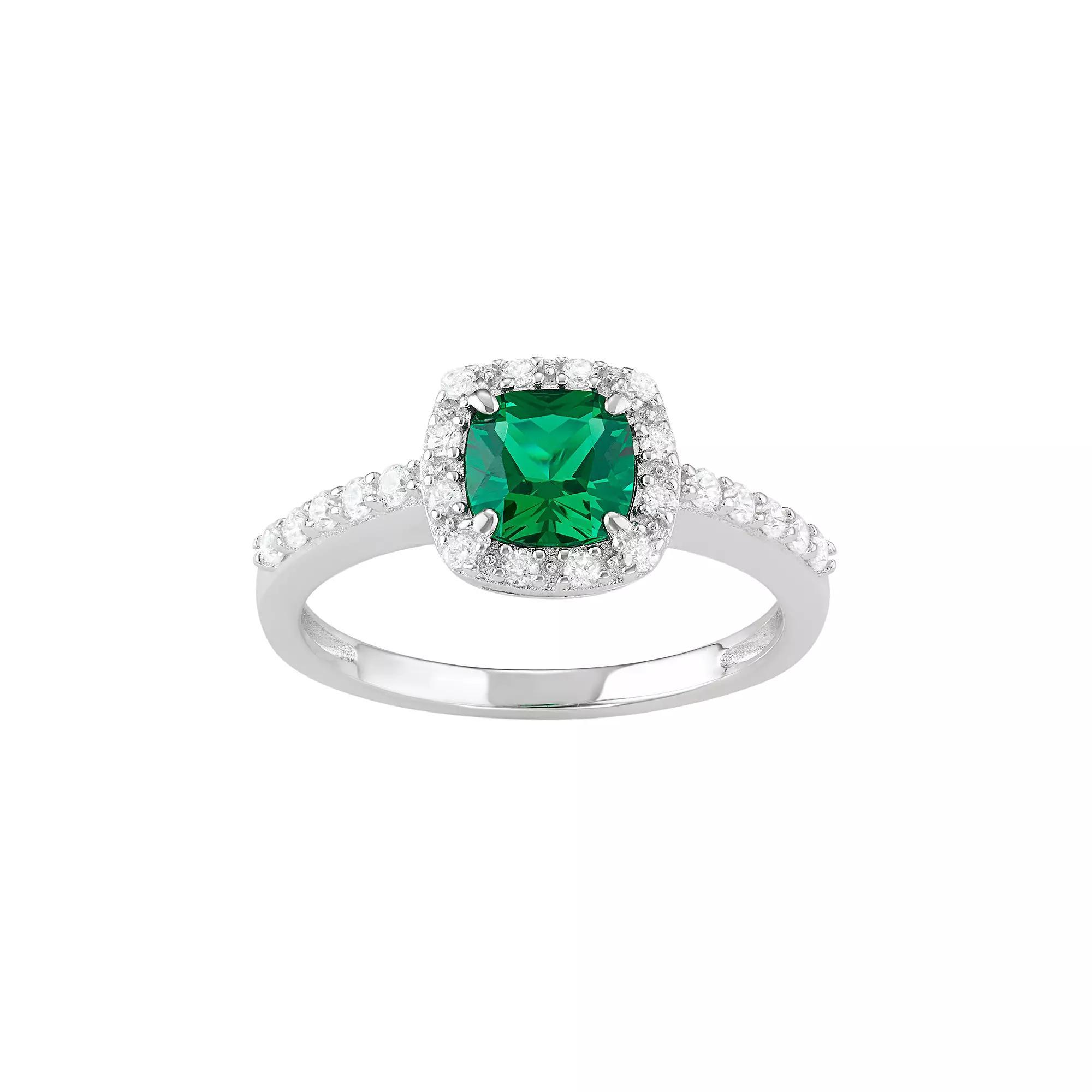 Sterling Silver Lab-Created Green Spinel & Cubic Zirconia Halo Ring, Women's, Size: 6 Product Image