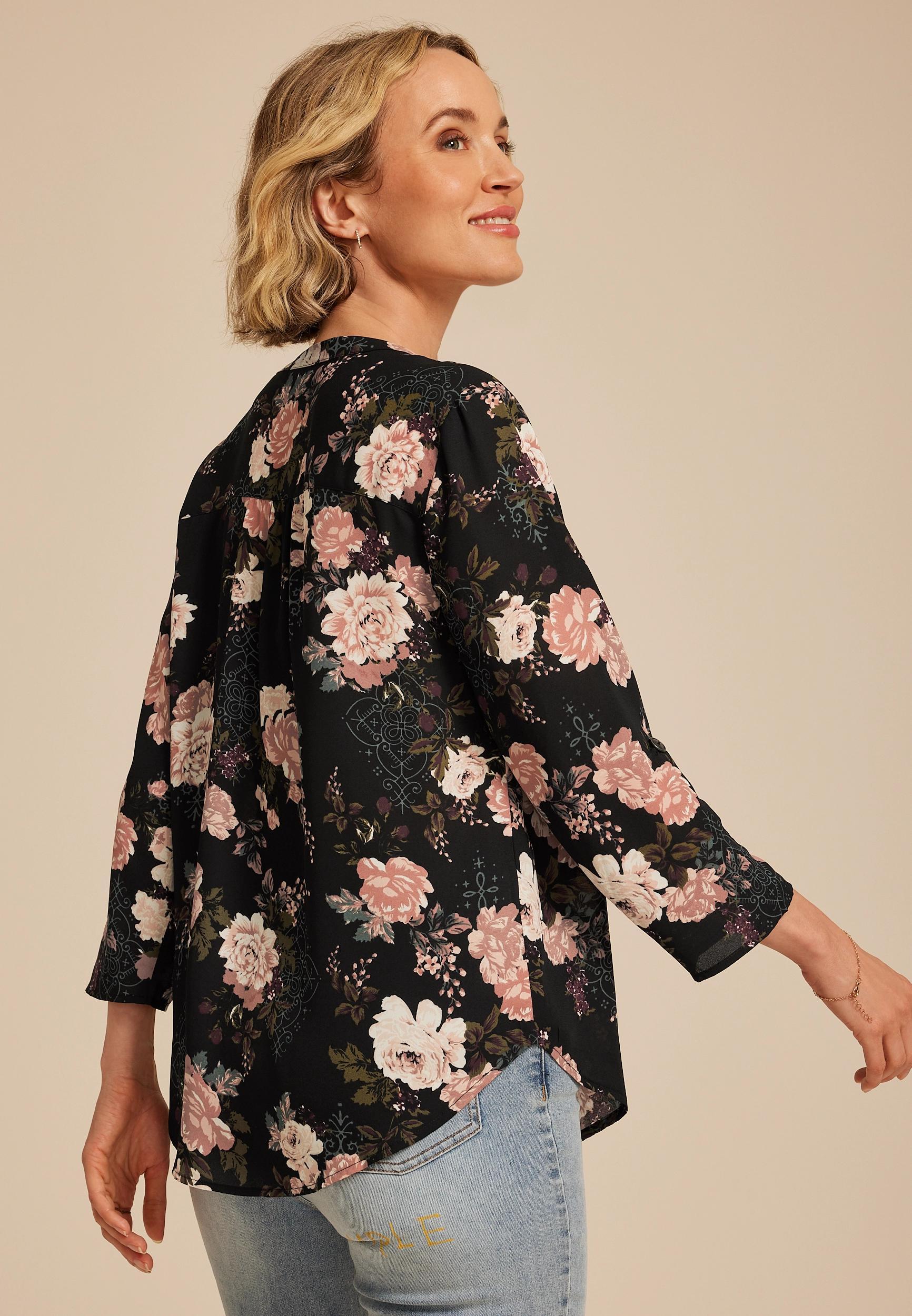 Atwood 3/4 Sleeve Floral V Neck Blouse Product Image