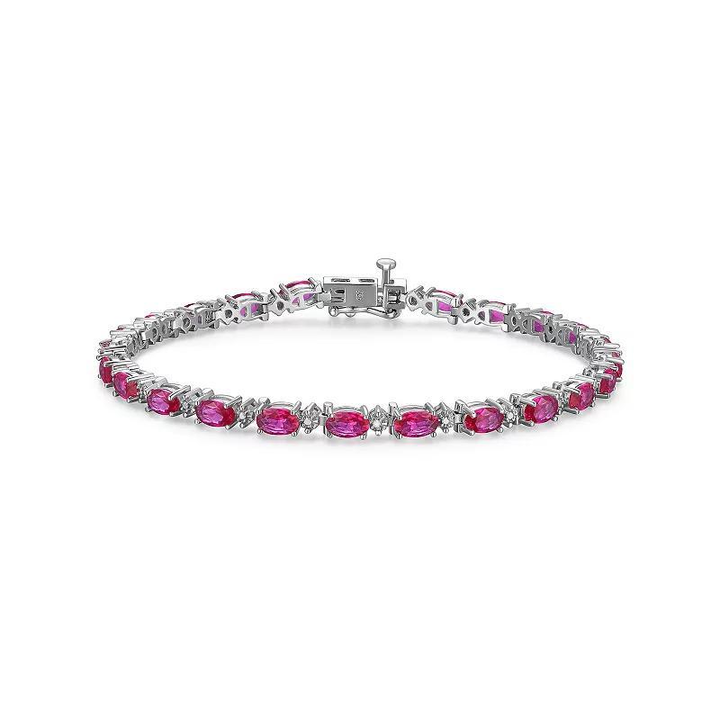 Sterling Silver Birthstone Diamond Accent Tennis Bracelet, Women's, Size: 7.25", Created Red July Product Image