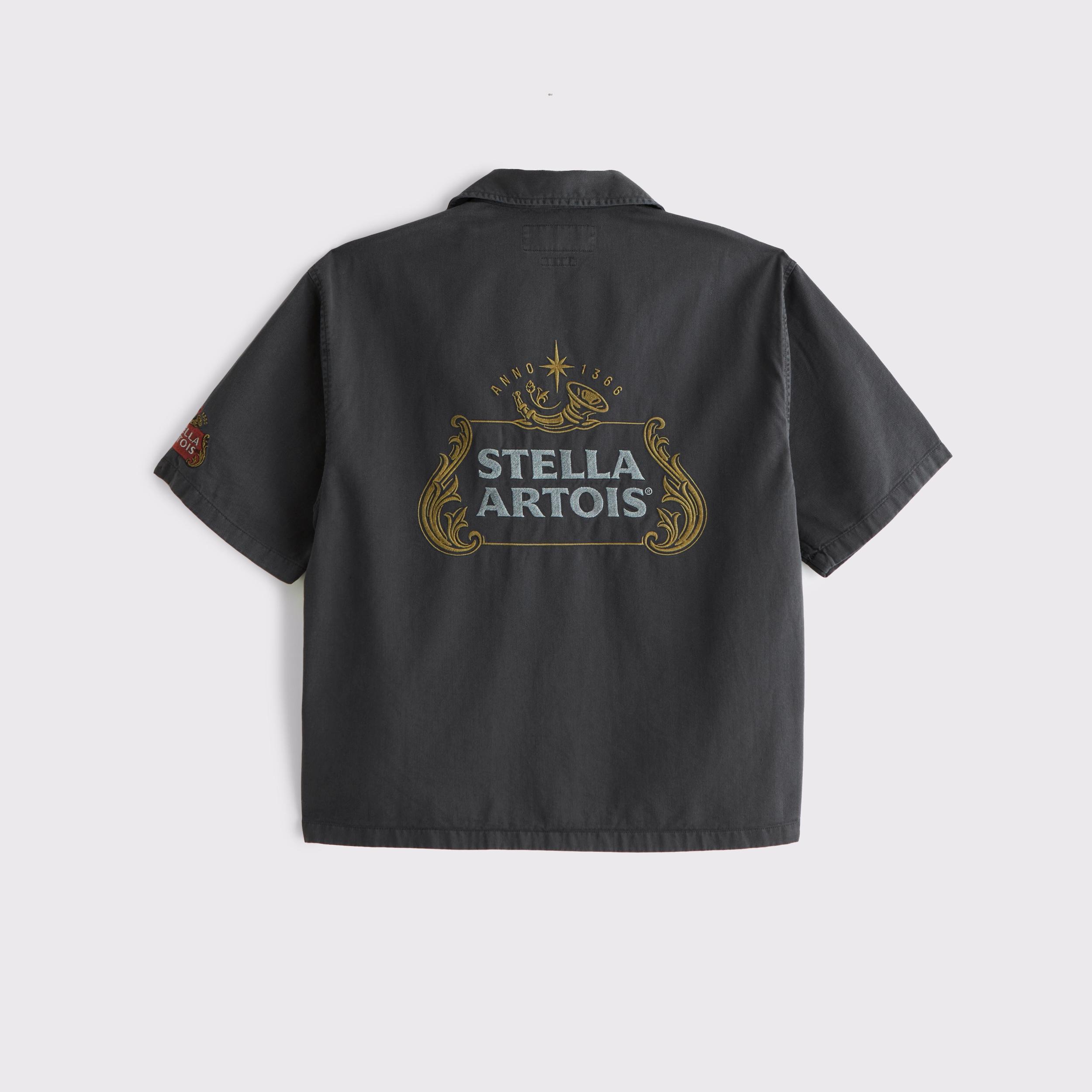 Short-Sleeve Cropped Pabst Workwear Button-Up Shirt Product Image