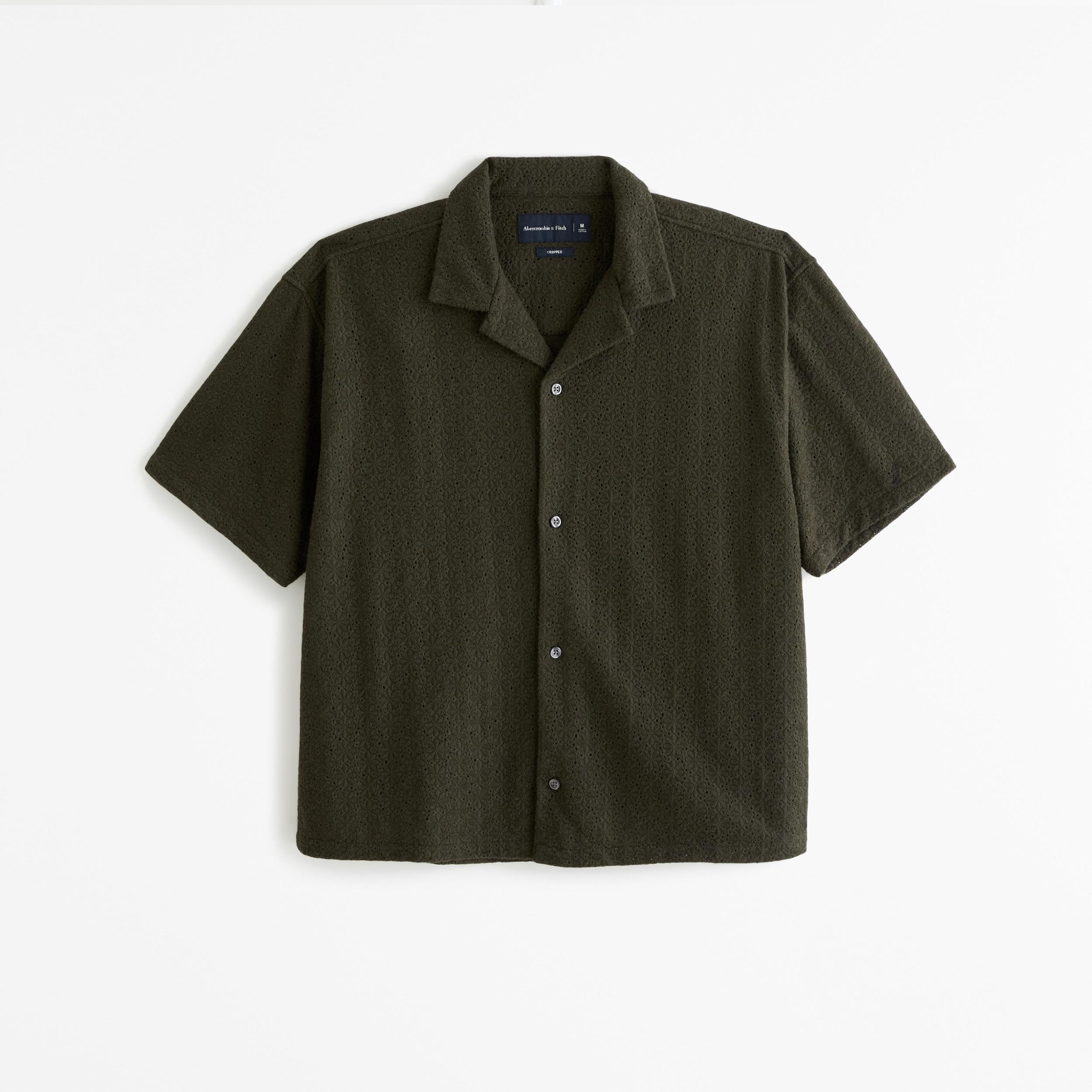 Camp Collar Cropped Lace Shirt Product Image
