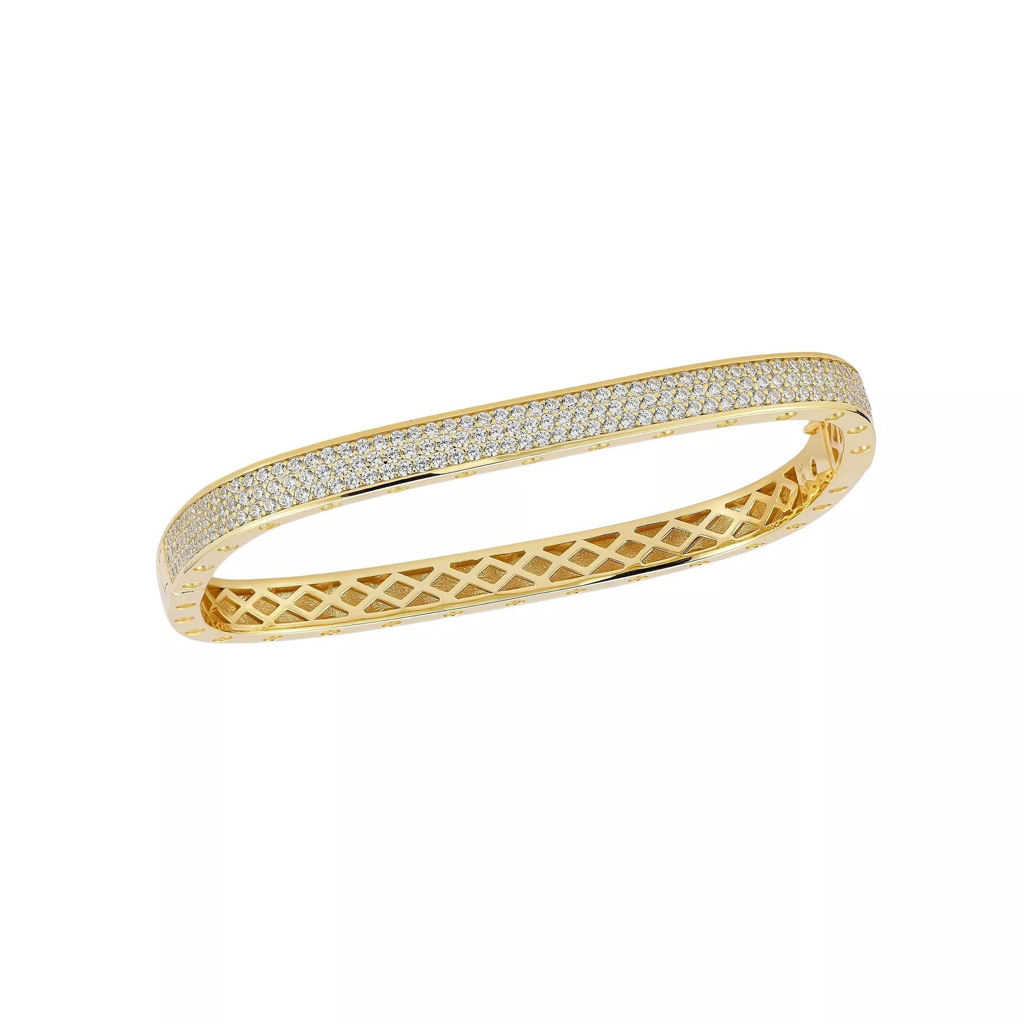 Sunkissed Sterling 14k Gold Over Silver Cubic Zirconia Pave Square Bangle Bracelet, Women's, Size: 8", Gold Tone Product Image