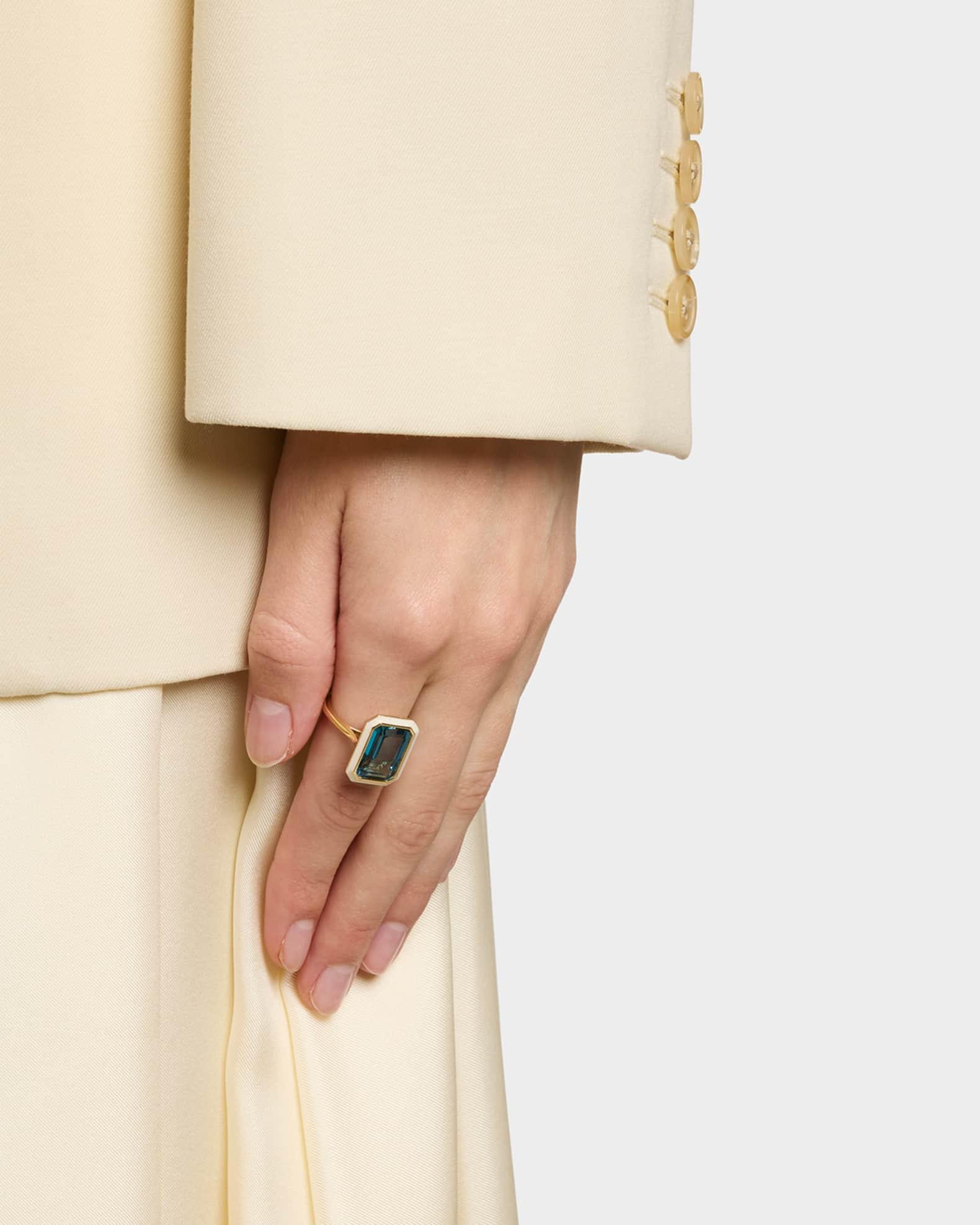 Queen 18K Yellow Gold London Blue Topaz Ring with White Enamel Product Image