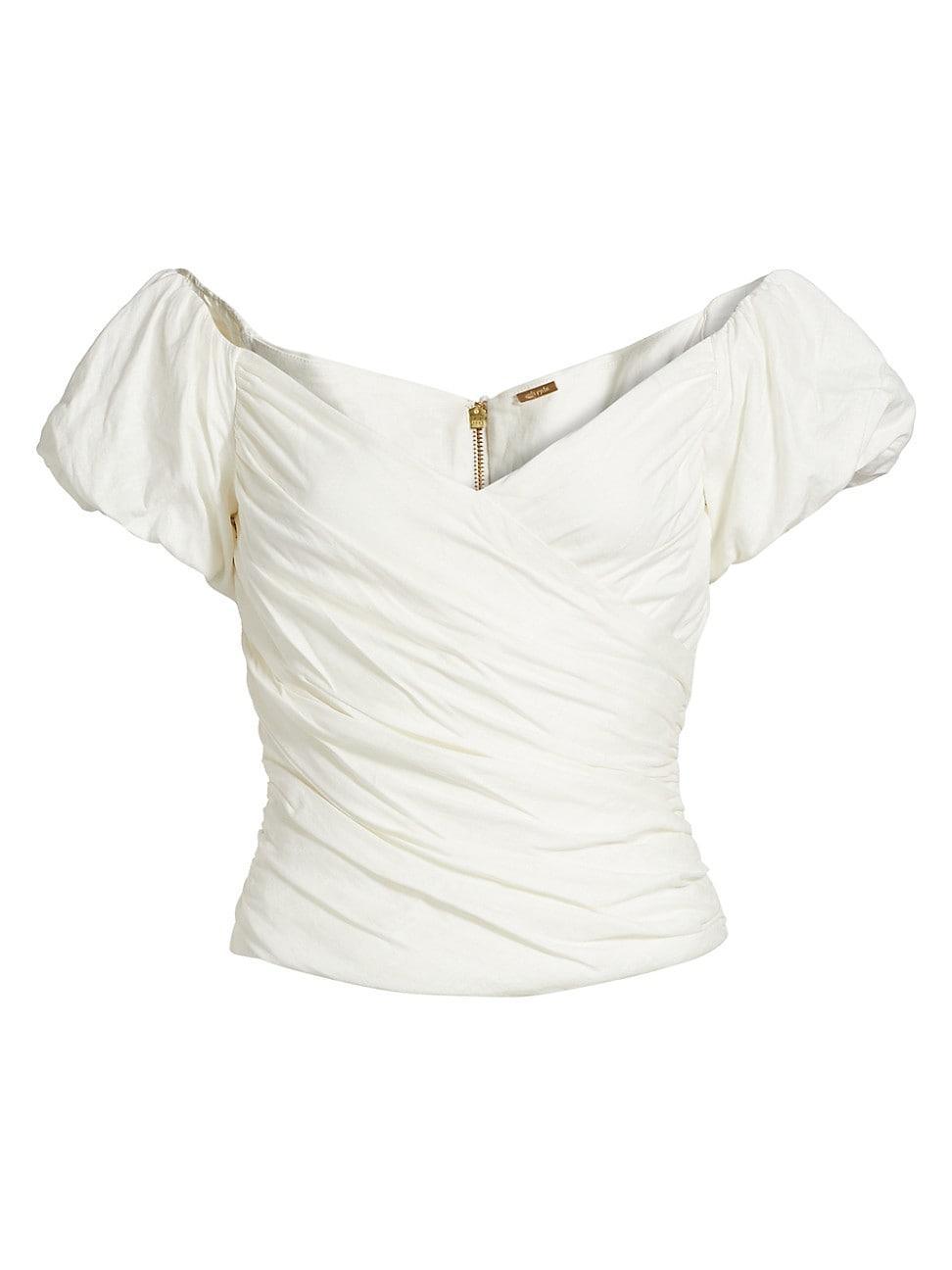 Womens Helene Gathered Linen-Blend Top Product Image