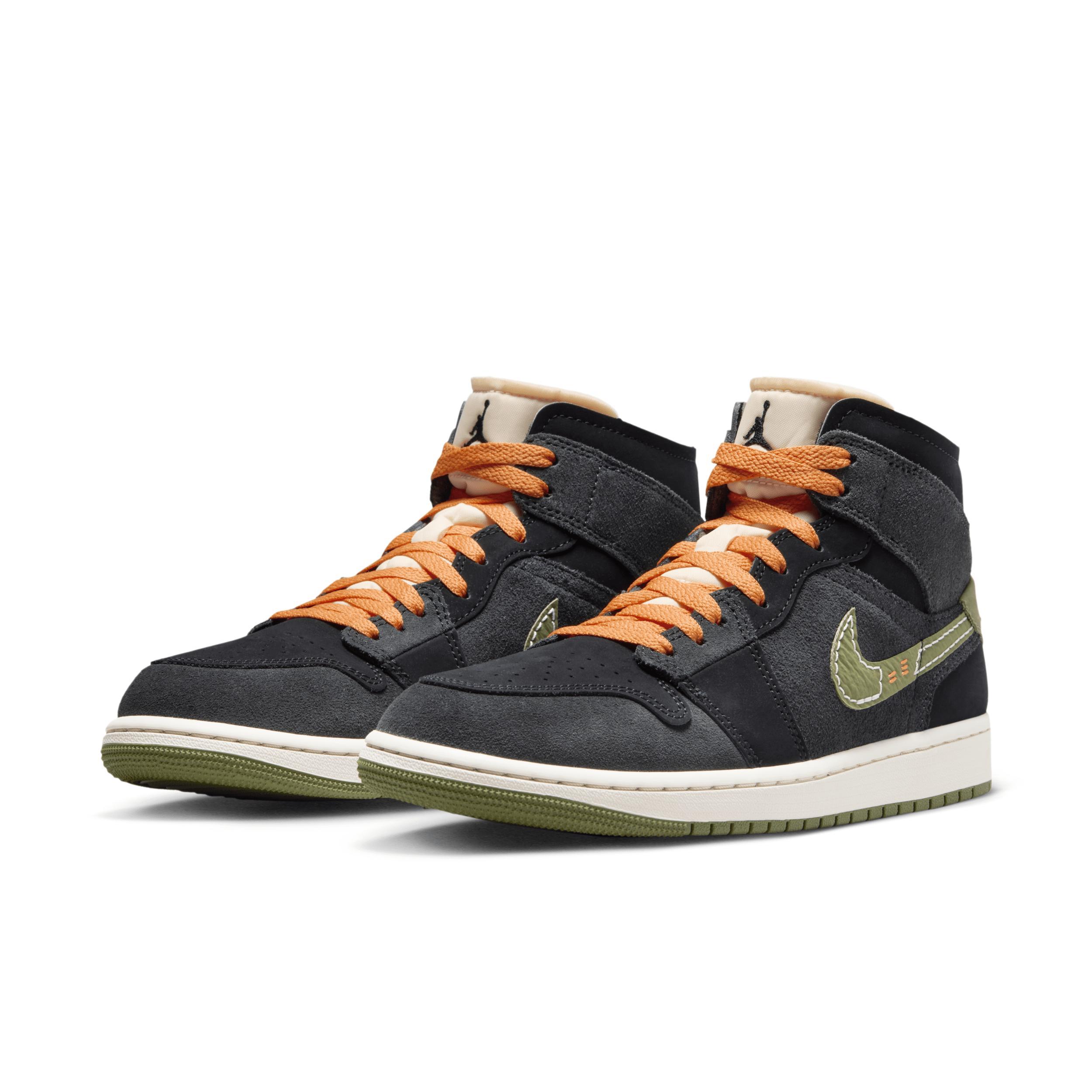 Jordan Mens AJ 1 Mid SE - Basketball Shoes Grey/Black/Green Product Image