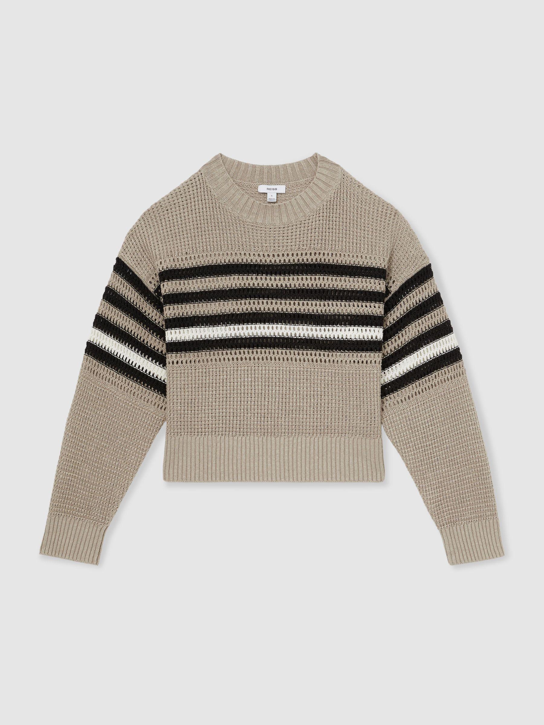 Linen Crochet Striped Jumper in Neutral/Black Product Image