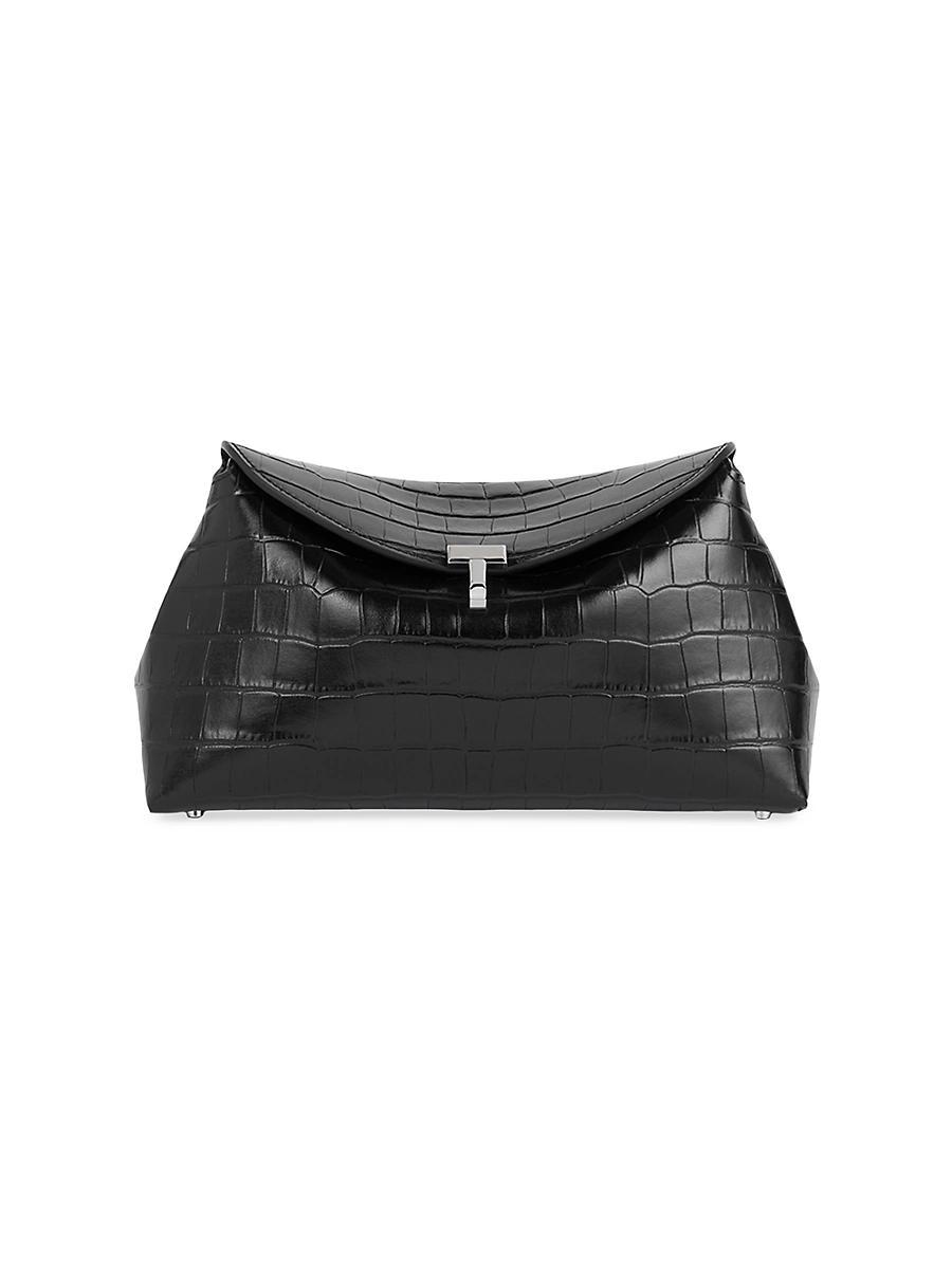Womens T-Lock Crocodile-Embossed Leather Clutch Product Image