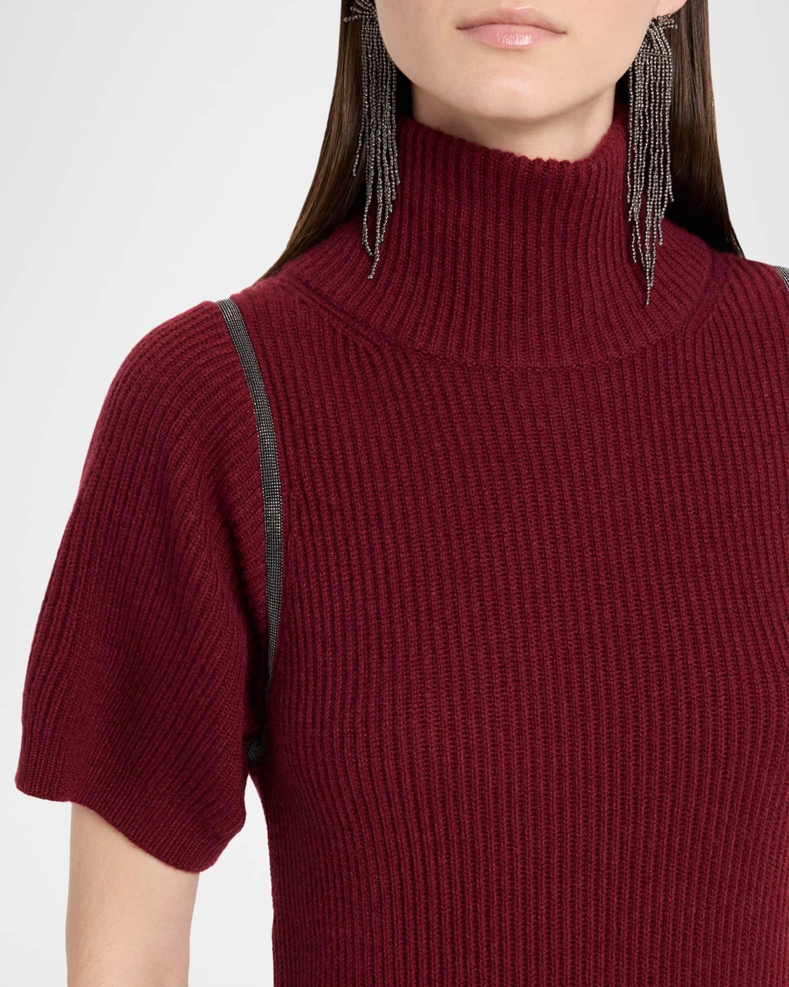 Mock-Neck Monili Short-Sleeve Cashmere Rib Mini Dress Product Image