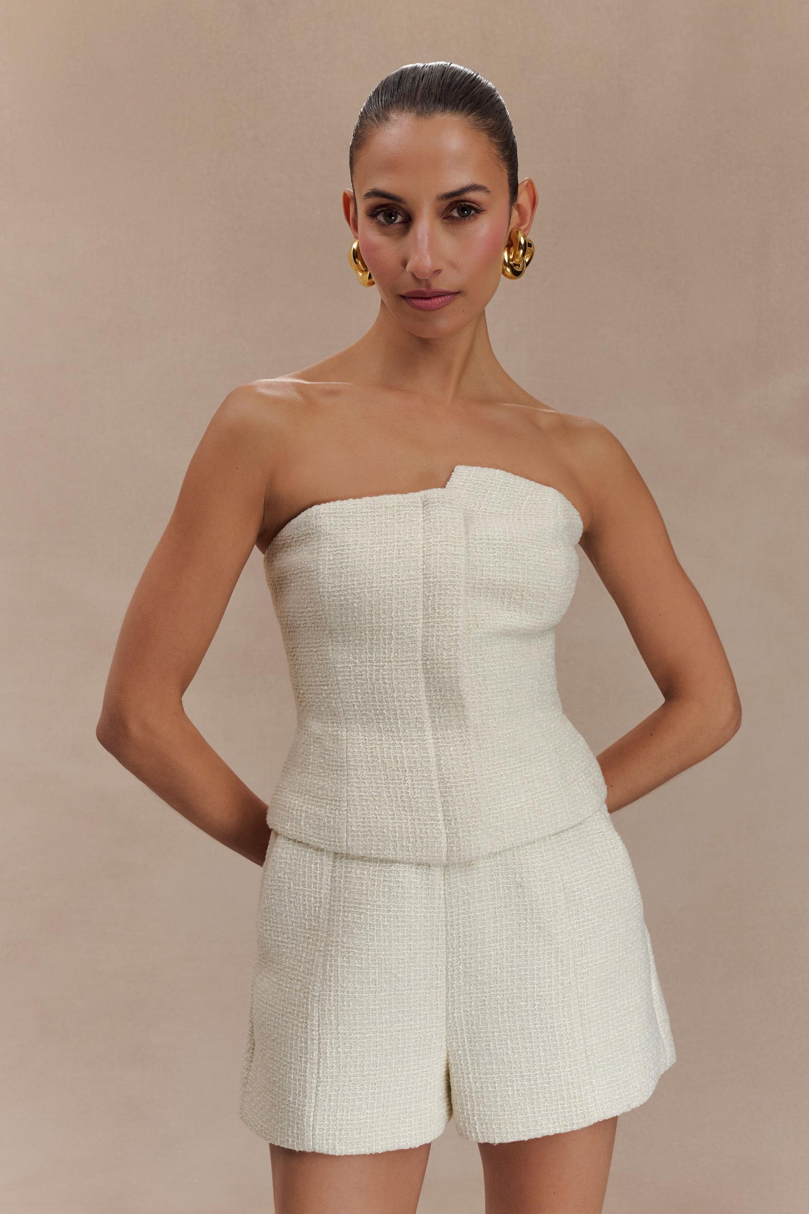 Parker Boucle Strapless Asymmetric Top - Ivory Product Image