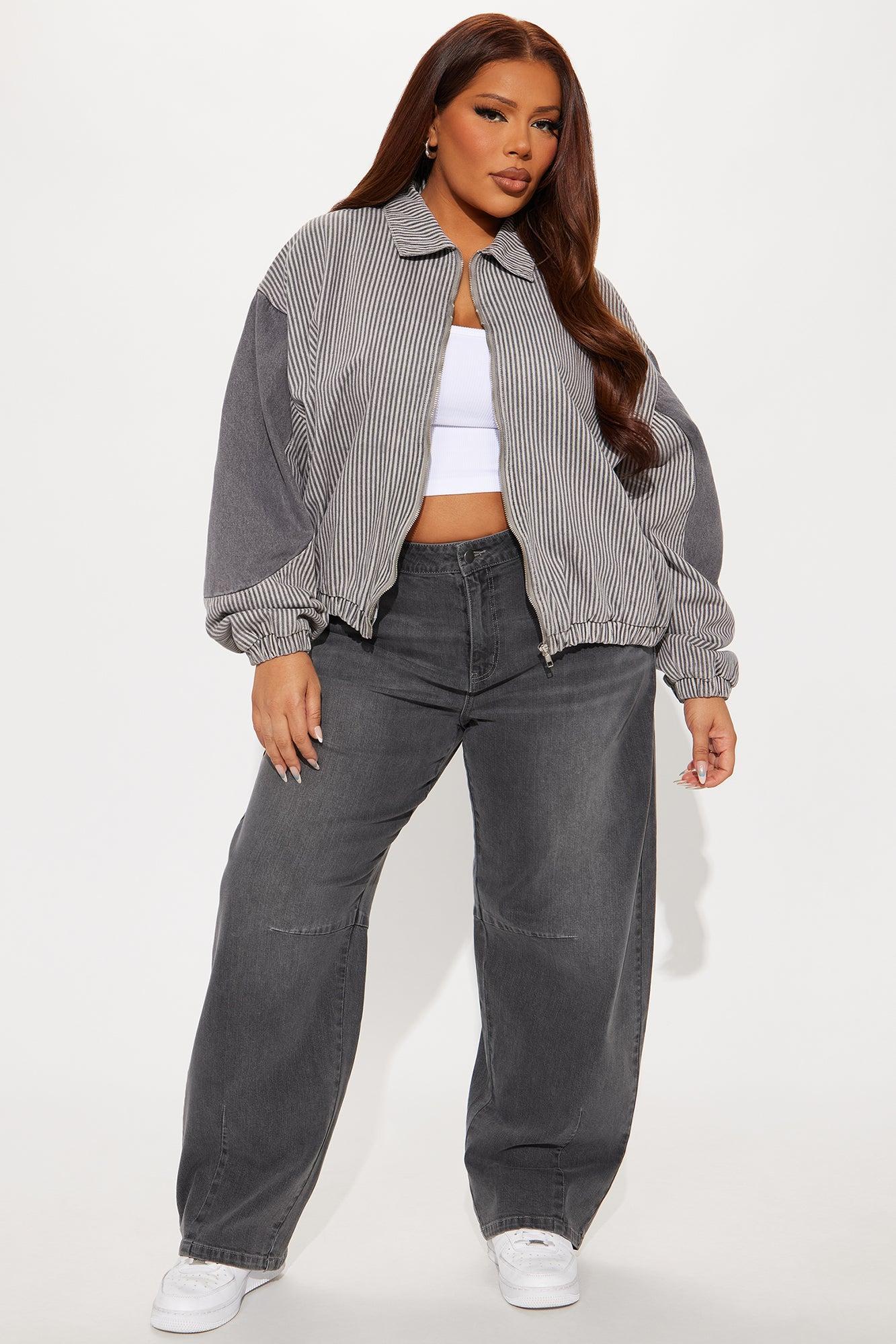 It's A Lifestyle Pinstripe Denim Bomber Jacket - Black/combo Product Image
