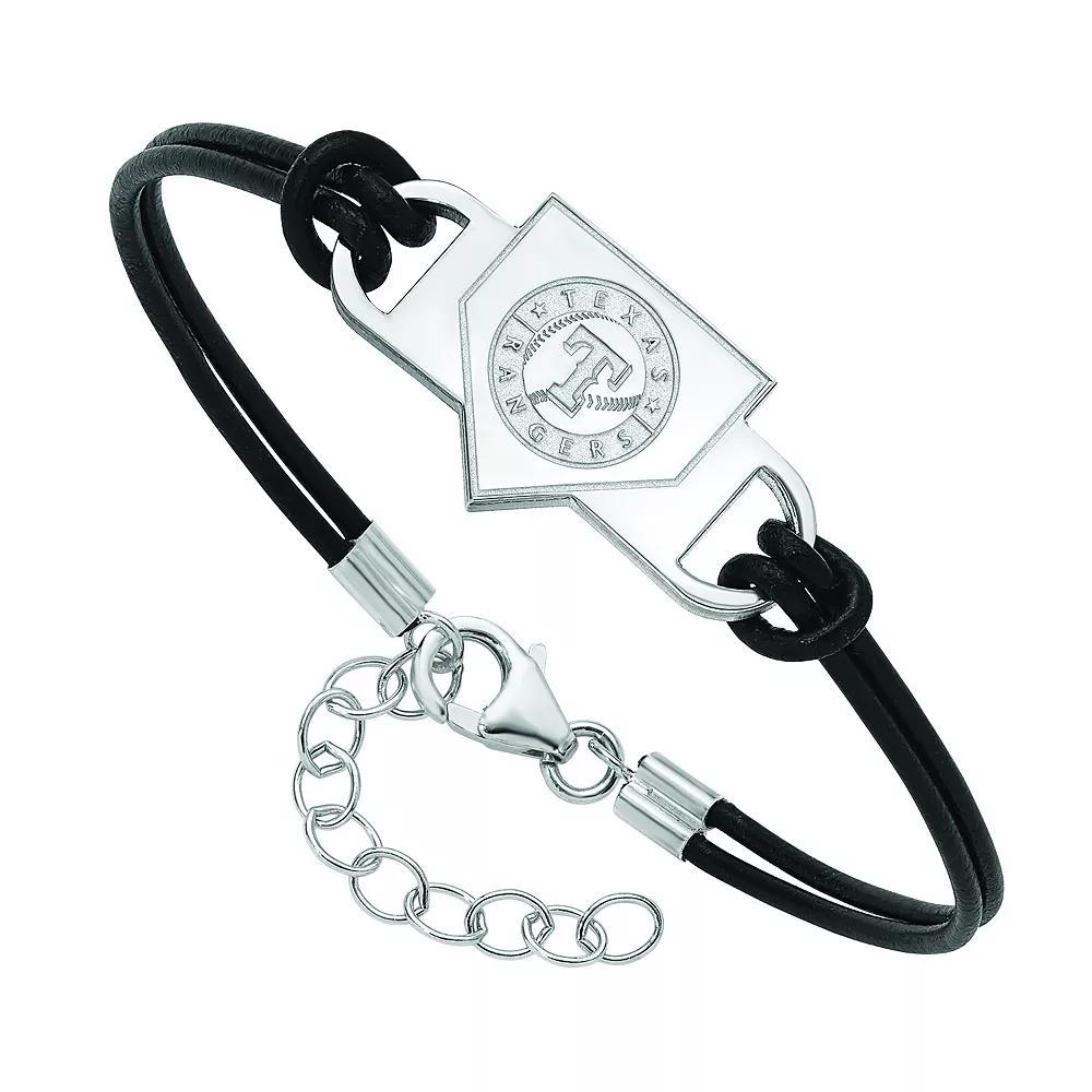 LogoArt Sterling Silver Texas Rangers Black Leather Bracelet, Women's, Size: 7" Product Image