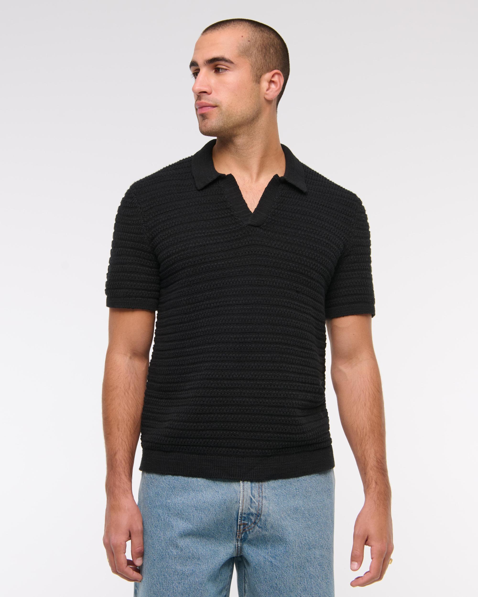 Textural Striped Johnny Collar Sweater Polo Product Image