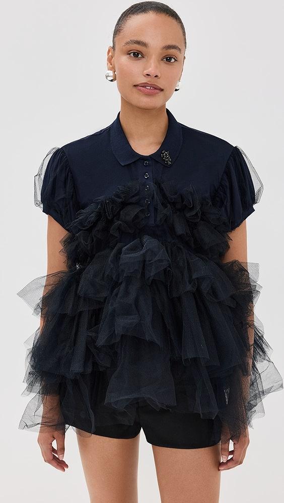 Simone Rocha Puff Sleeve Tulle Frill Polo Shirt | Shopbop Product Image