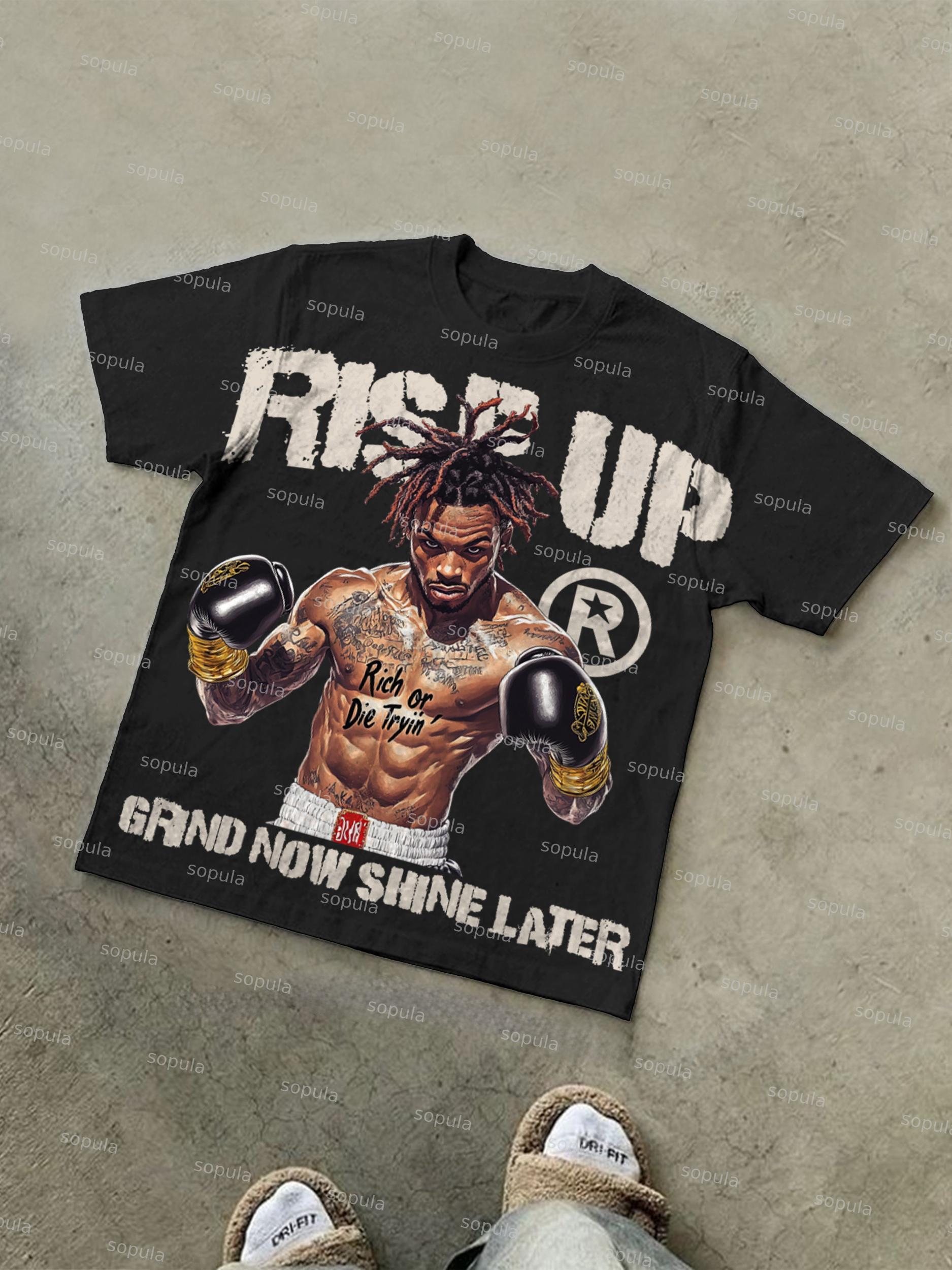 Rise Up Street Boxer Retro Graphic Cotton T-shirt Product Image