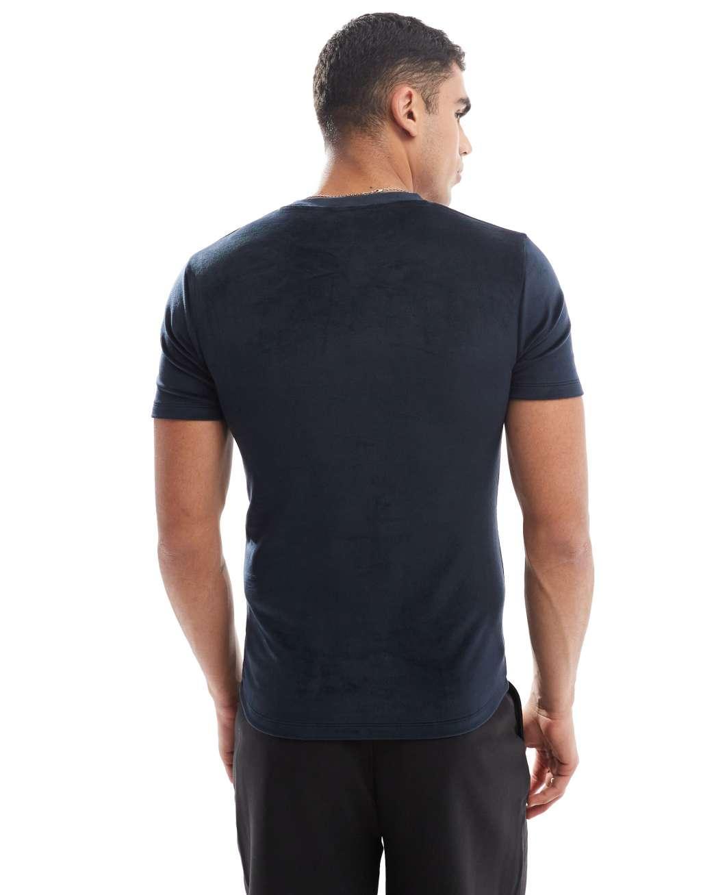 ASOS DESIGN muscle fit t-shirt in navy velour Product Image
