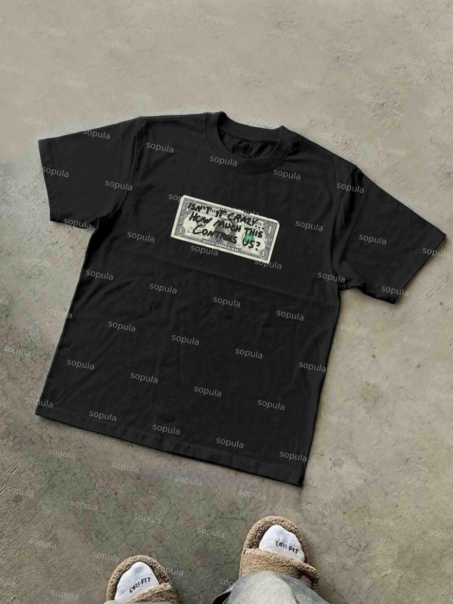 Funny Dollar Bill Graphic Print Cotton T-shirt Product Image