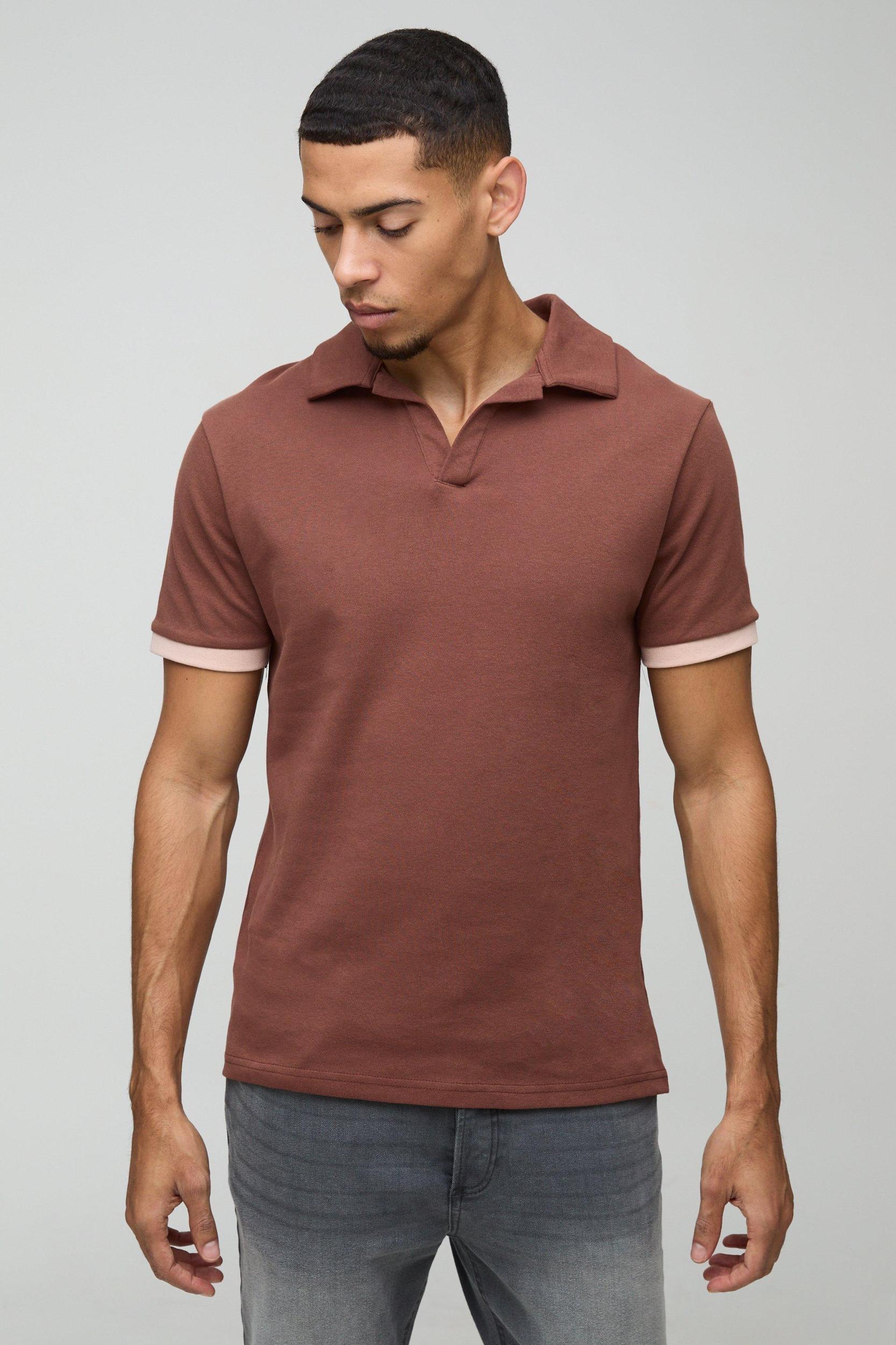 Mens Slim Interlock Colour Block Polo - Brown Product Image