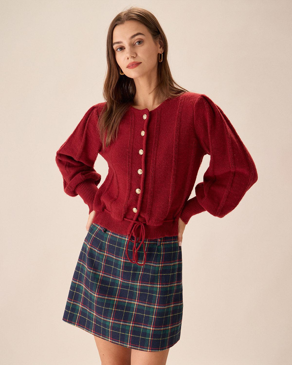 Red Lantern Sleeve Single-Breasted Cardigan Product Image