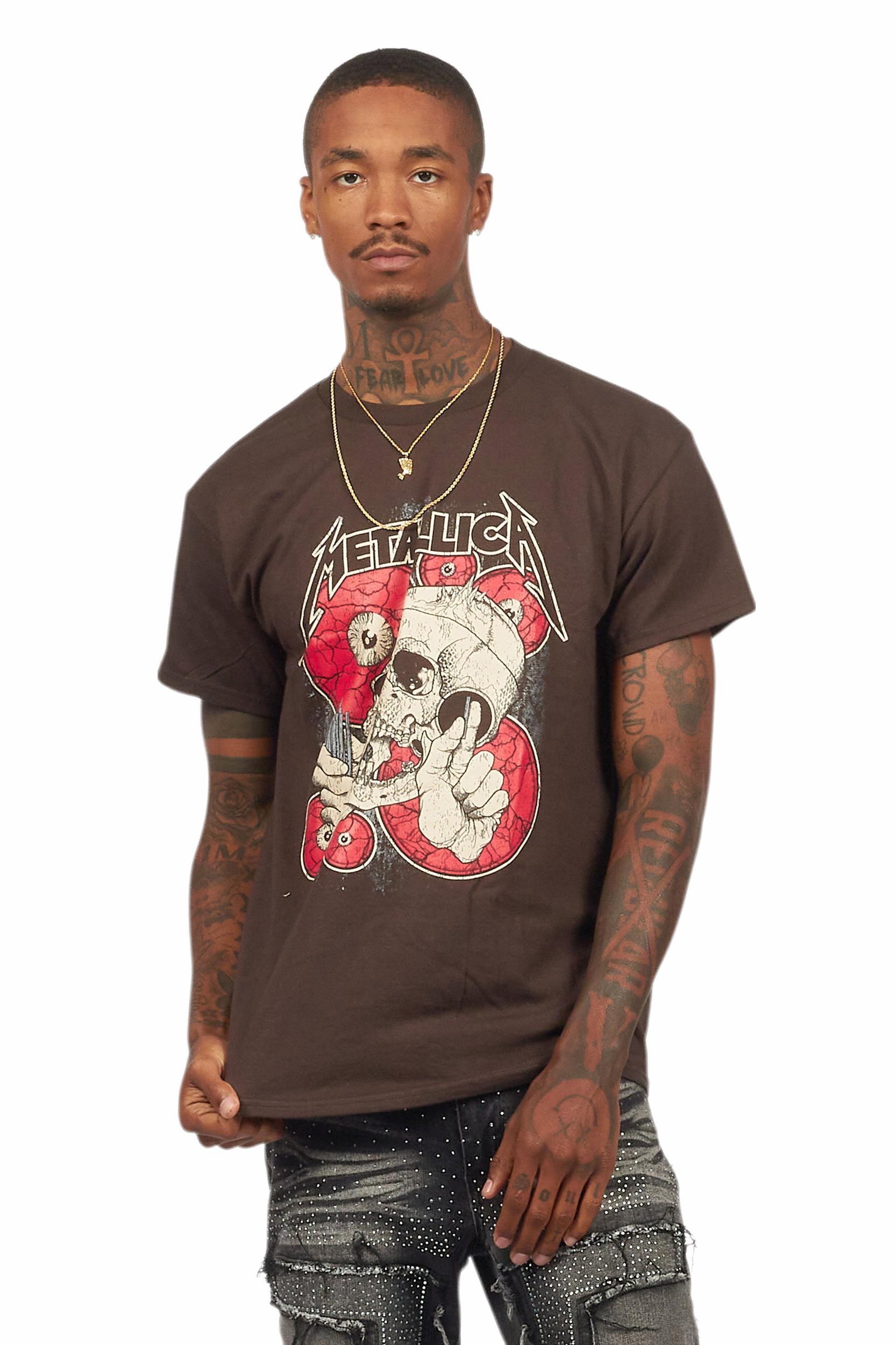 Metallica Skulls Brown/Red Graphic T-Shirt Male Product Image