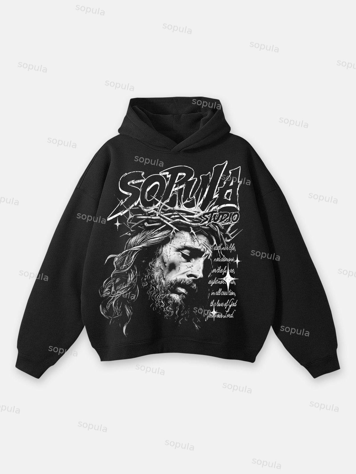 Sopula Jesus Retro Fade Portrait Graphic Hoodie Product Image