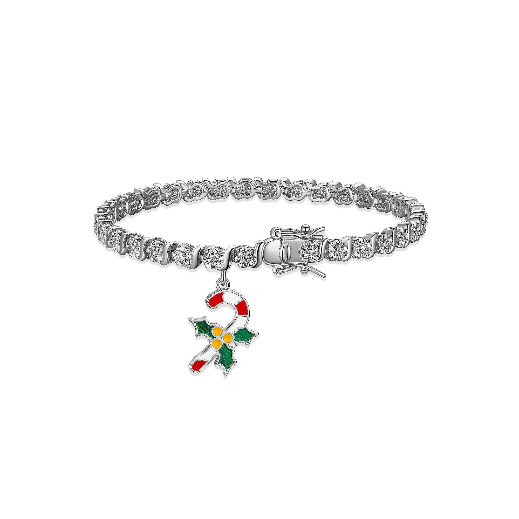 Sarafina Diamond Accent Candy Cane Charm Bracelet, Womens Silver Tone Product Image