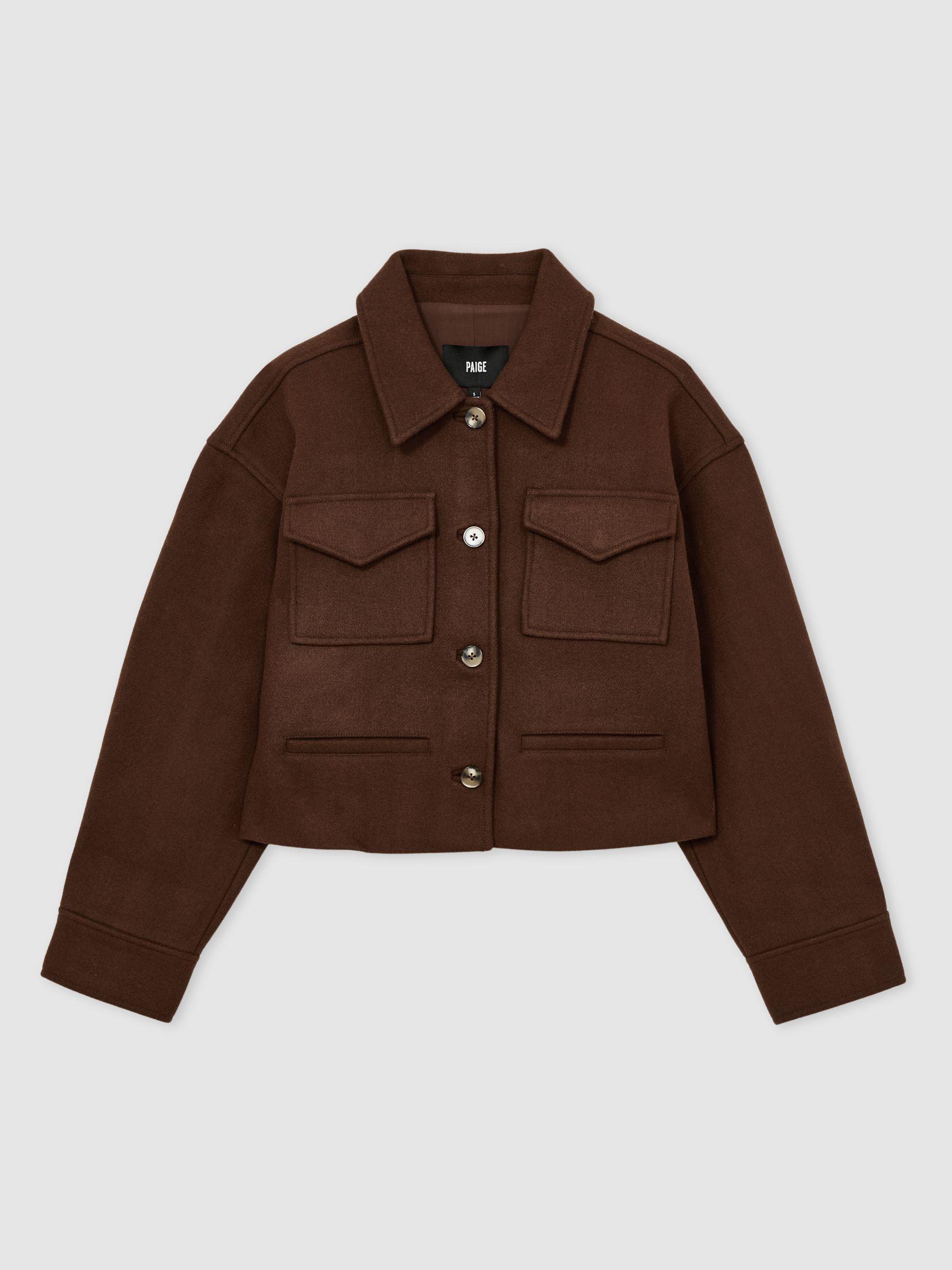 Paige Wool-Blend Cropped Jacket in Dark Brown Product Image