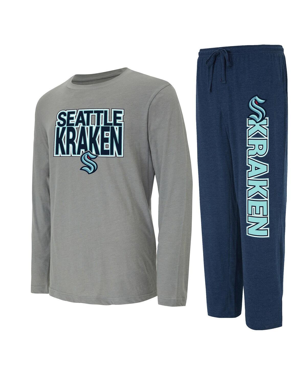 Mens Concepts Sport Navy/Gray Seattle Kraken Meter Long Sleeve T-Shirt & Pants Sleep Set Krk Blue Product Image