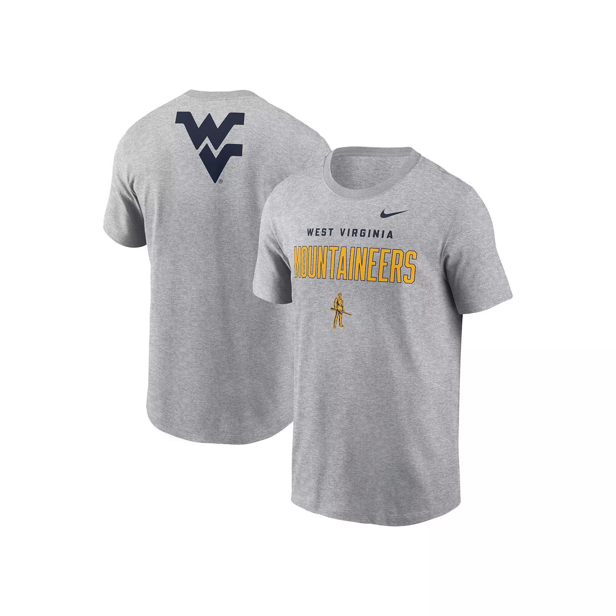 Men's Nike Heather Gray West Virginia Mountaineers Campus 2-Hit Primary Mascot T-Shirt, Size: Medium, Grey Product Image