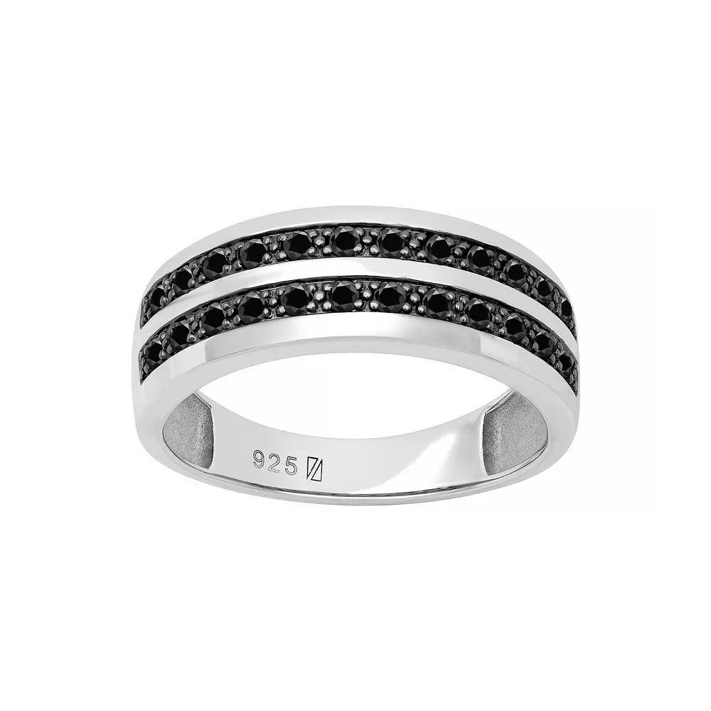 Men's AXL Sterling Silver Double-Row Black Sapphire Ring, Size: 12 Product Image