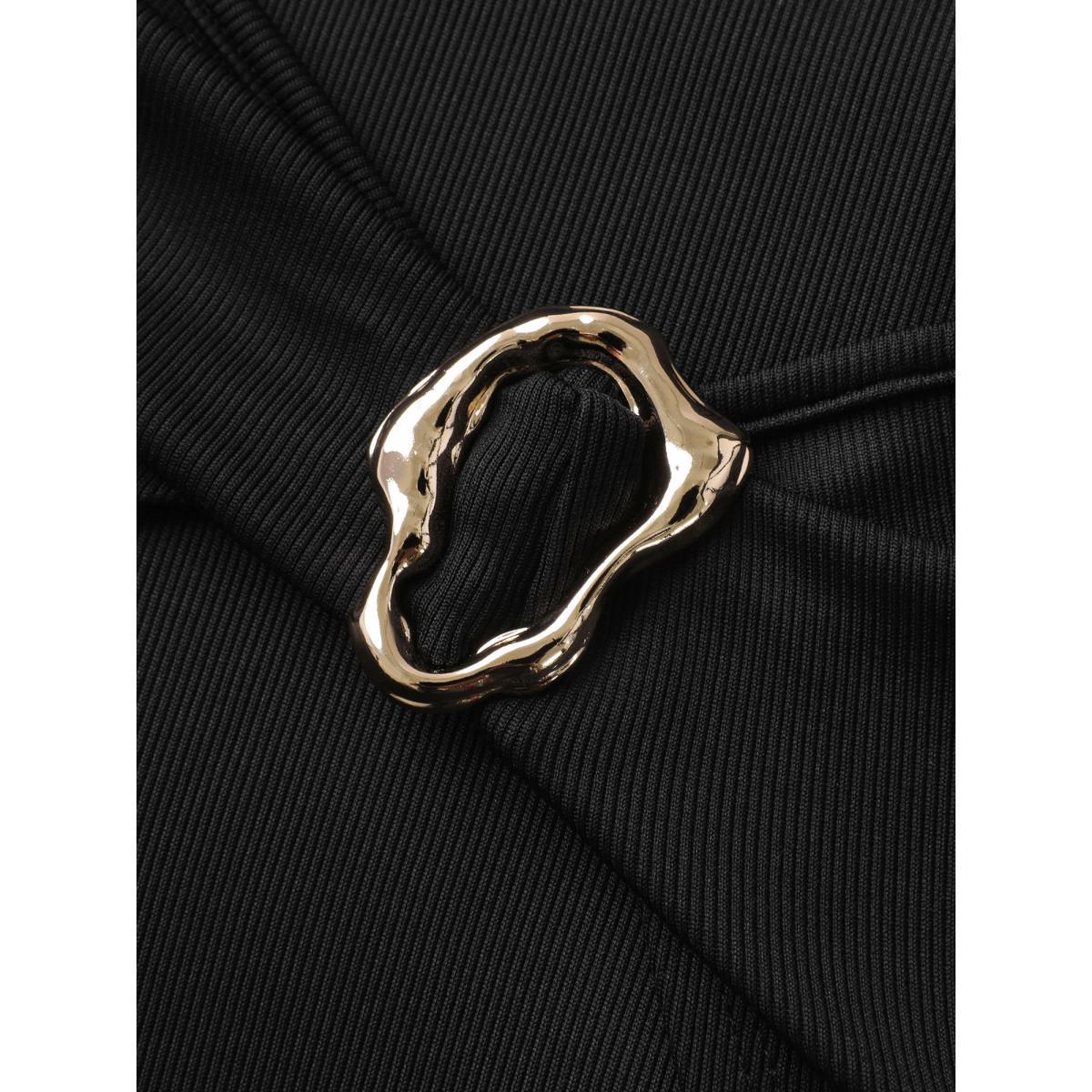 Plus Size Wrap Style Metal Buckle Midi Dress Black Women Round Neck Cap Sleeve Curvy BloomChic 22-24/3X Product Image