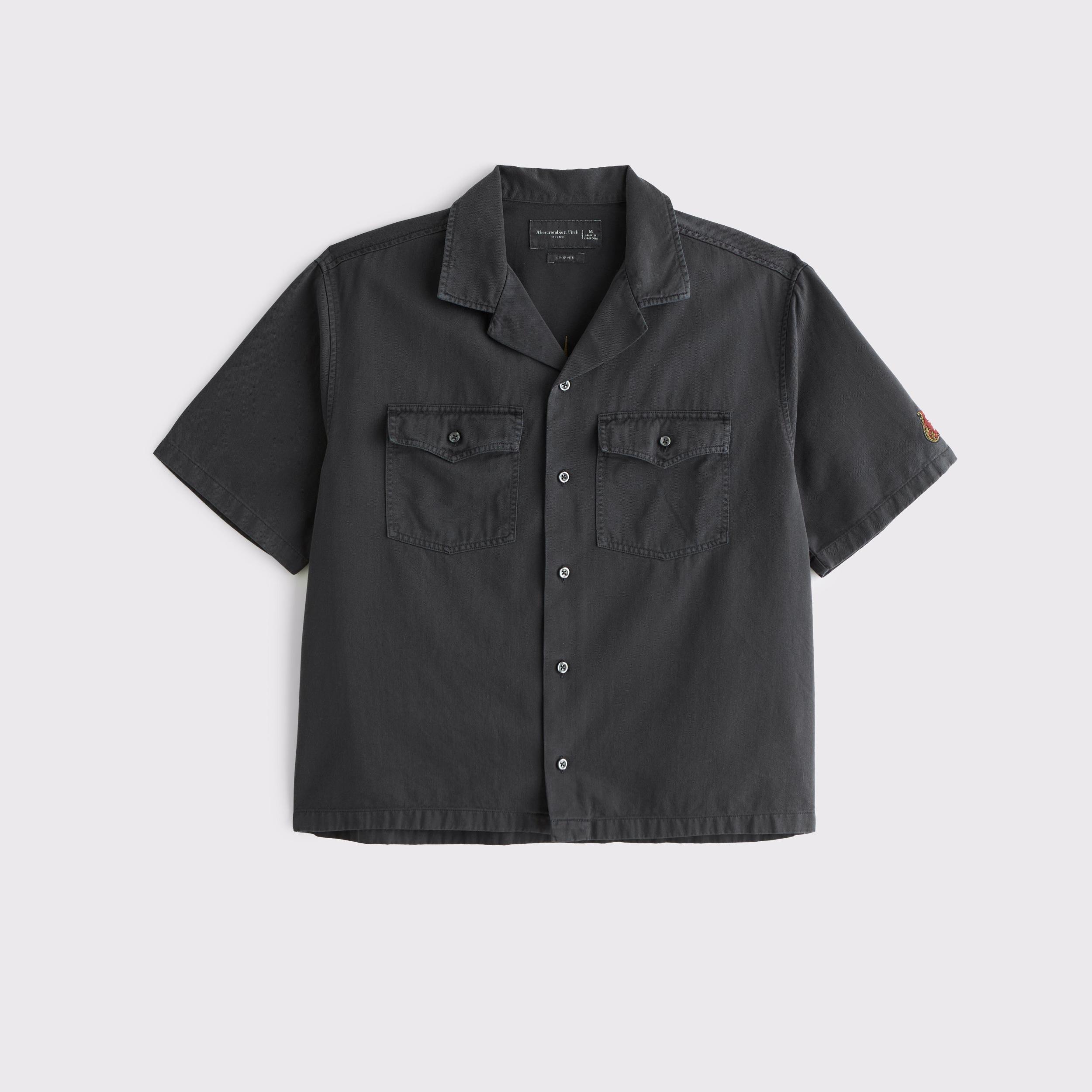 Short-Sleeve Cropped Pabst Workwear Button-Up Shirt Product Image