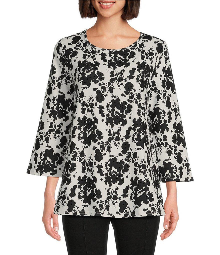 Slim Factor by Investments Abstract Splatter Print Crew Neck 3/4 Sleeve Top Product Image