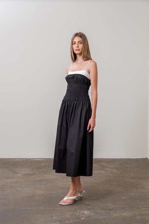 Alexandra Smocked Midi Dress | Black Product Image