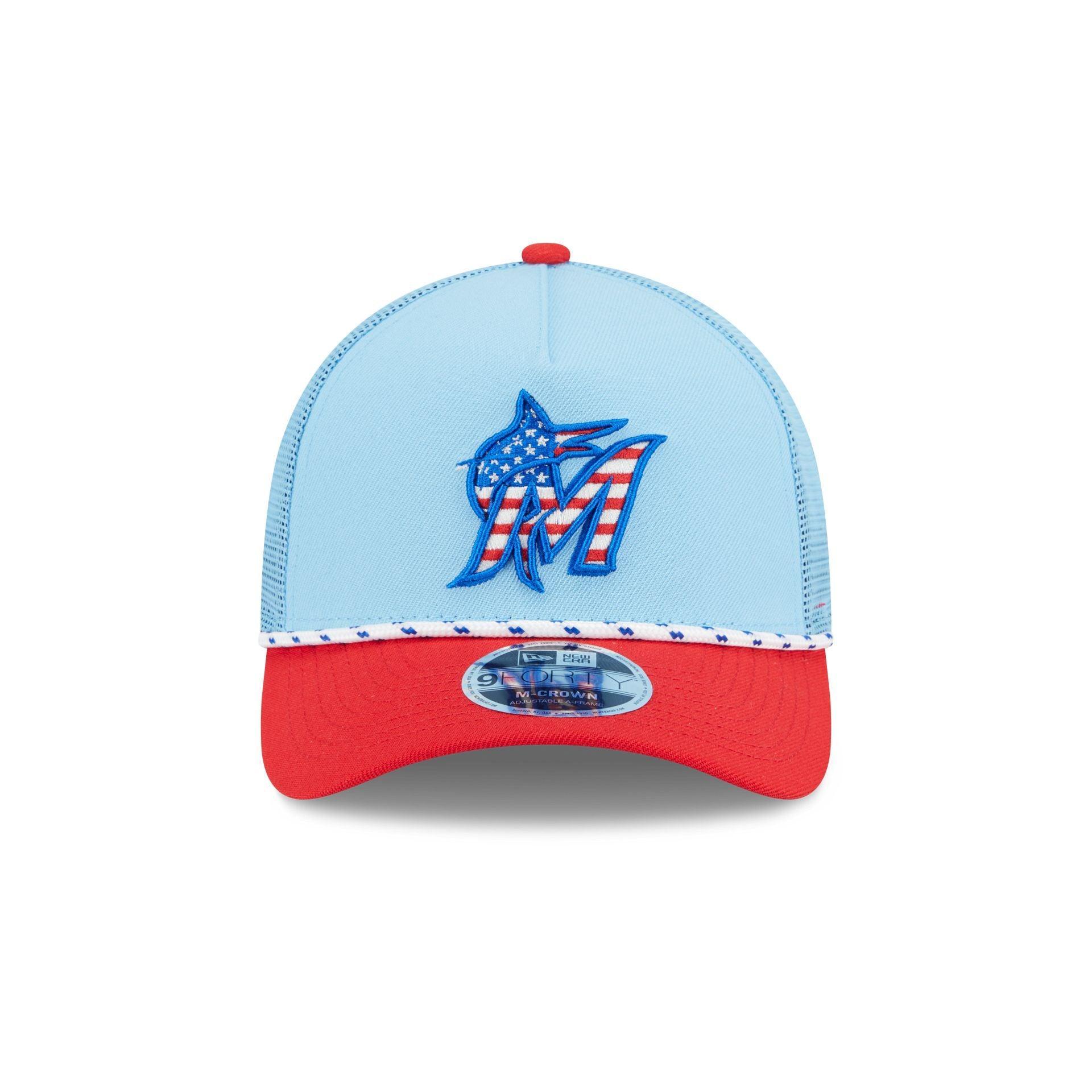 Miami Marlins Independence Day 2025 9FORTY M-Crown A-Frame Trucker Hat Male Product Image