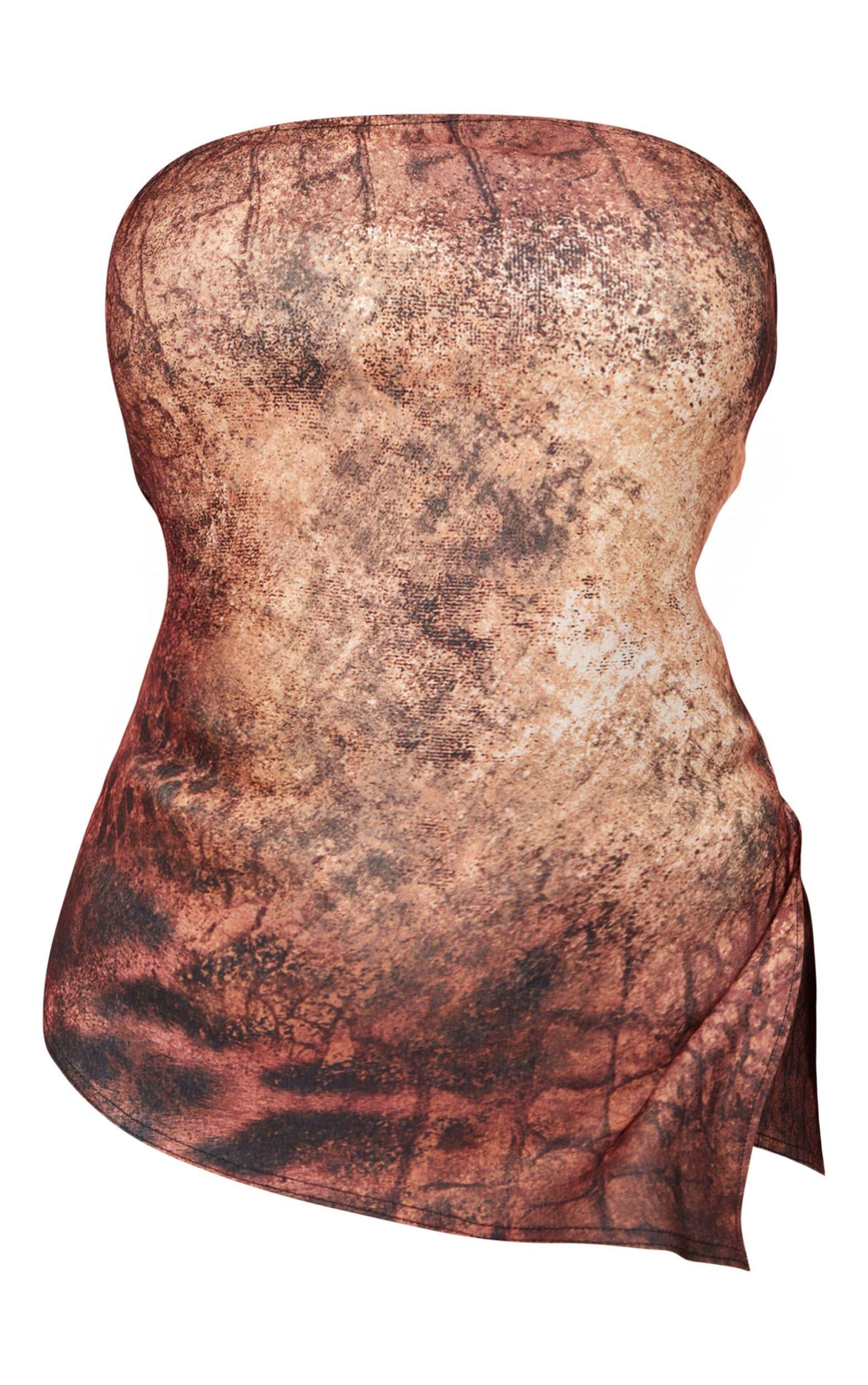 Brown Snake Skin Asymmetric Hem Bandeau Top Product Image
