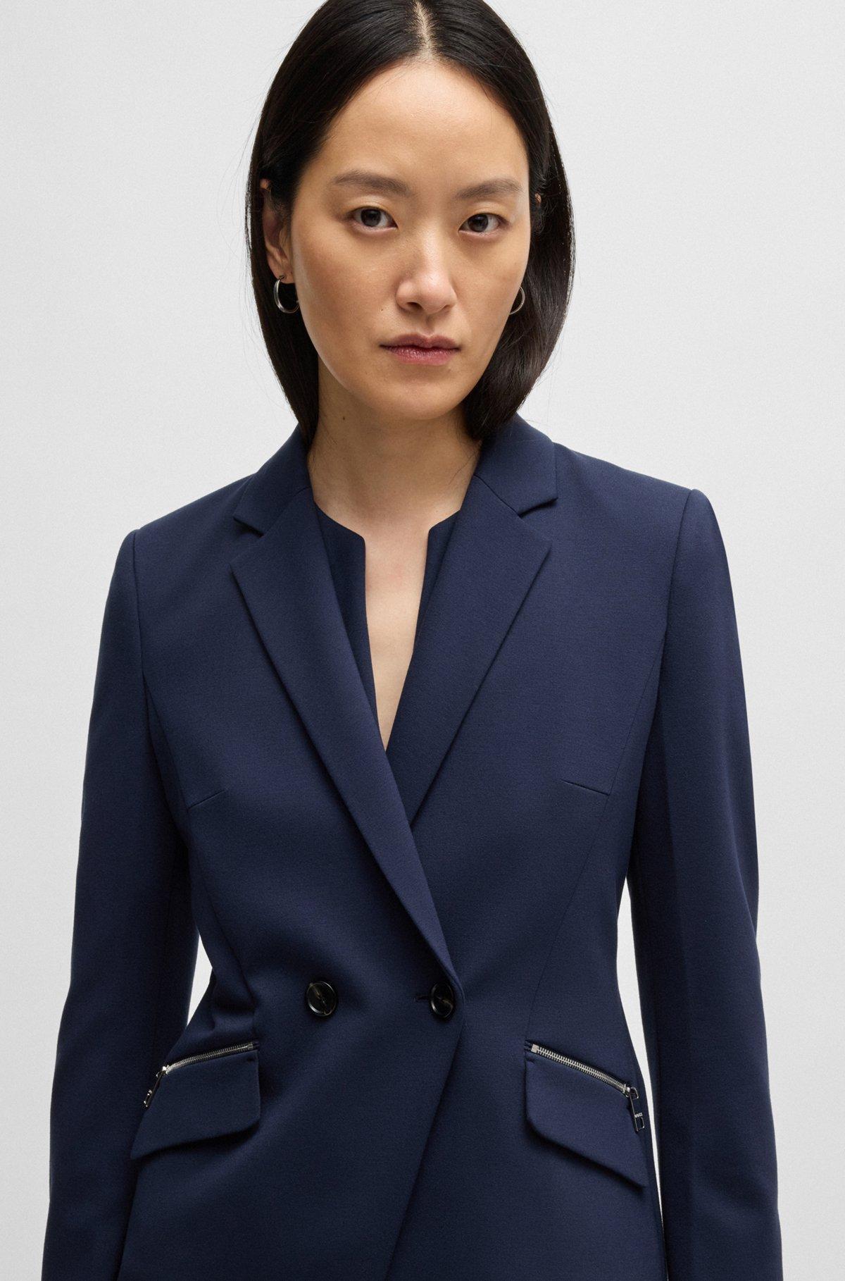 BOSS - Slim-fit blazer with zipped pockets - Dark Blue Product Image