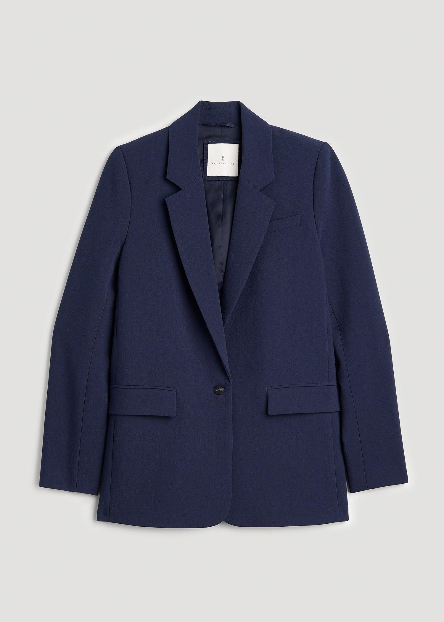 Boyfriend Fit Single-Button Blazer for Tall Women in Navy Product Image