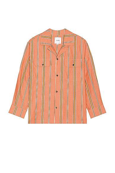 Found Stripe Long Sleeve Camp Shirt in Orange Product Image