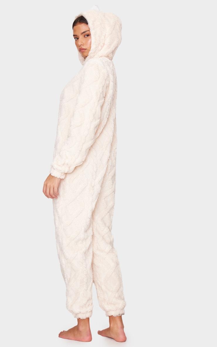Cream Cable Fleece Hooded Onesie Product Image
