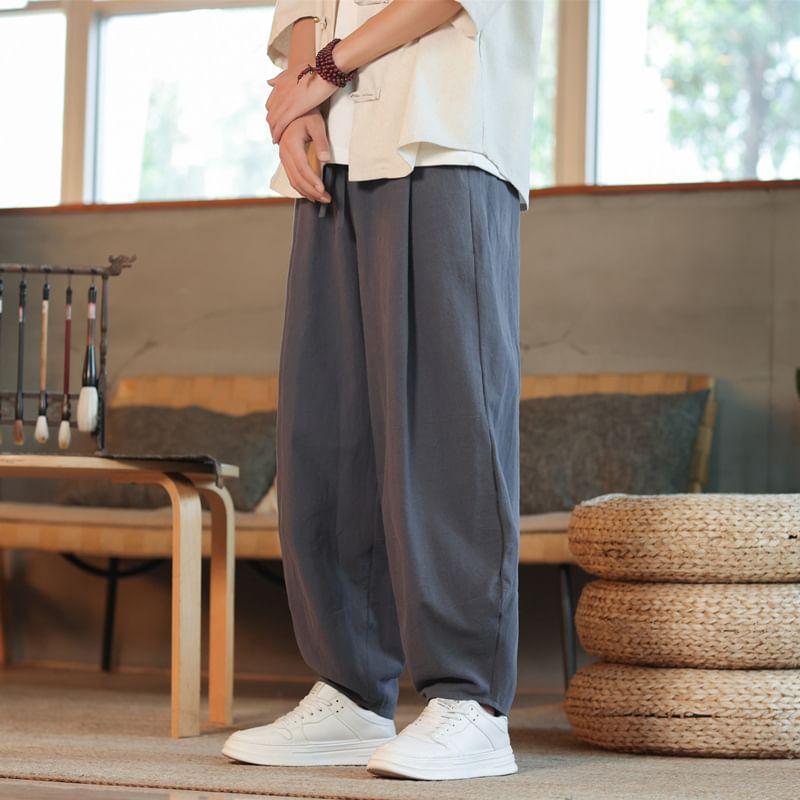 Drawstring Waist Plain Harem Pants Product Image