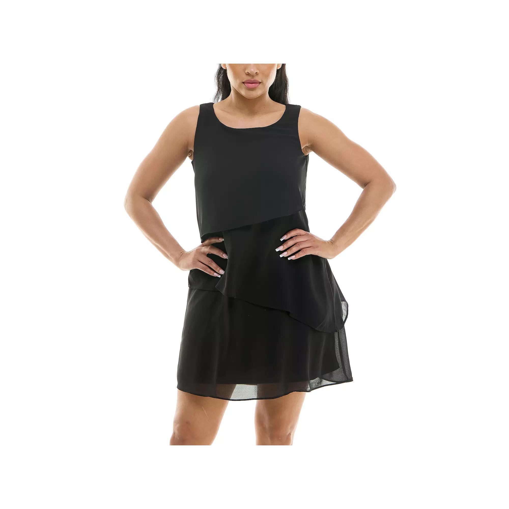 Women's Nina Leonard Layered Float Dress, Size: Medium, Deep Red Product Image