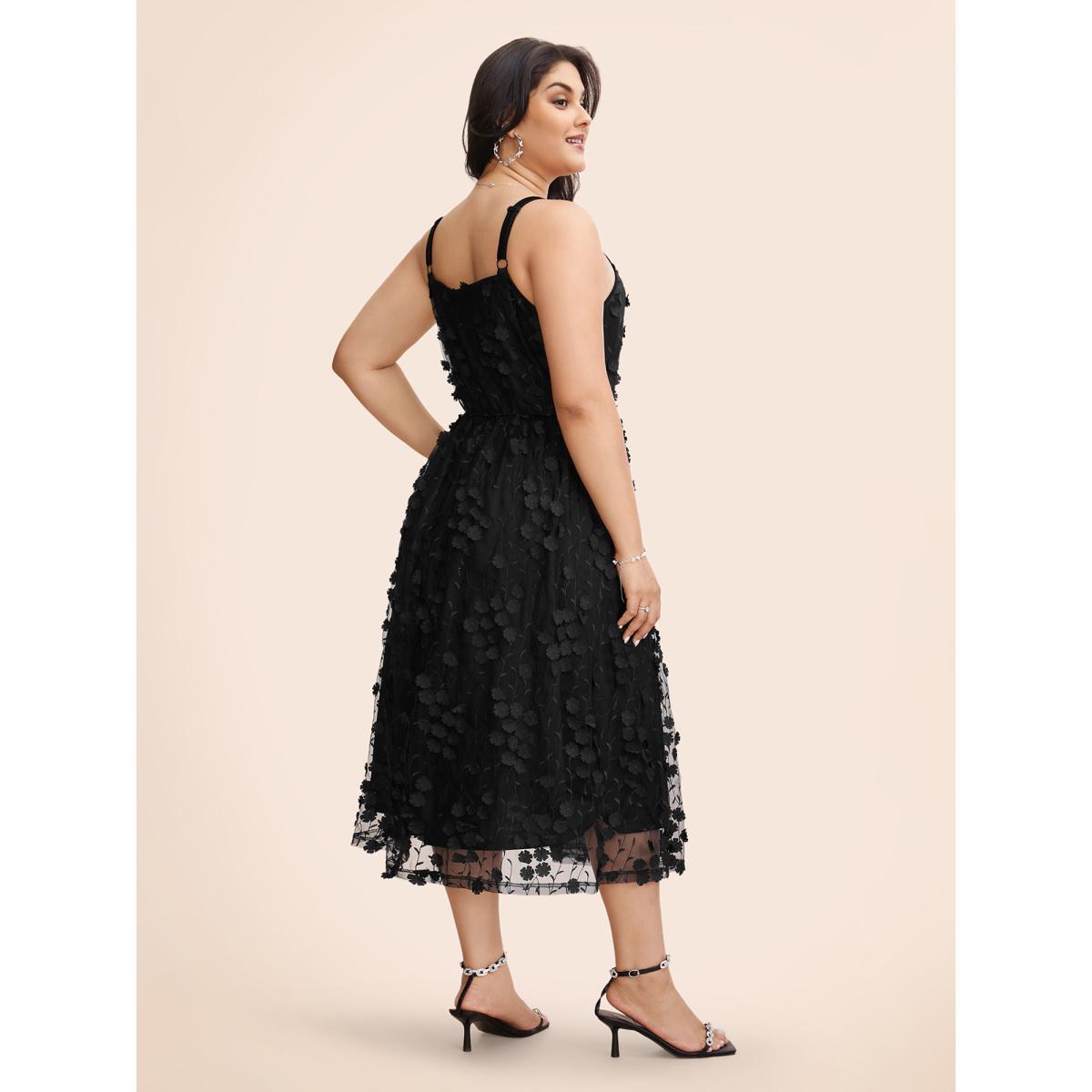 Plus Size Texture Floral See Through Cami Dress Black Women Formal Texture Heart neckline Sleeveless Curvy BloomChic 22-24/3X Product Image