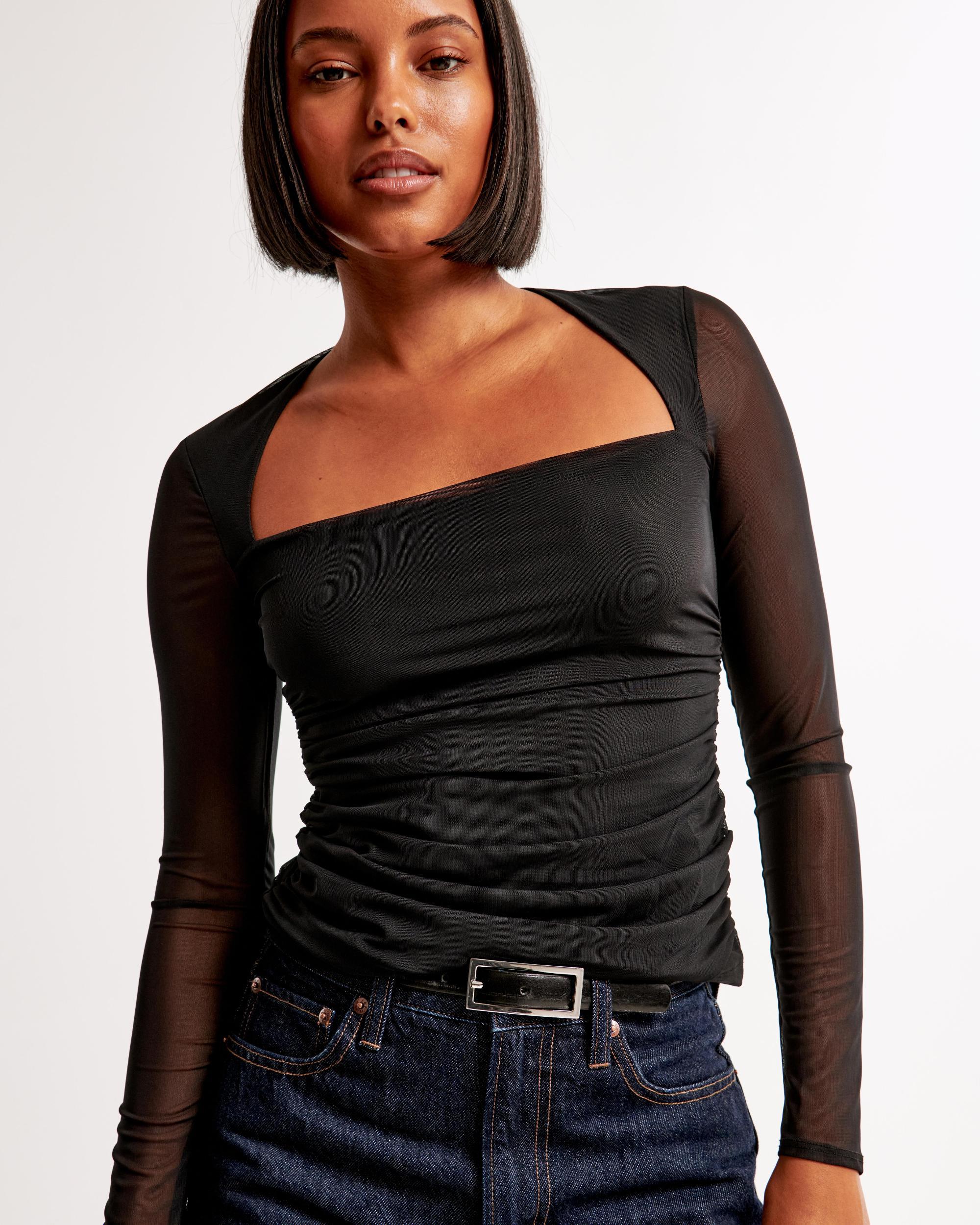 The A&F Ava Long-Sleeve Mesh Top Product Image