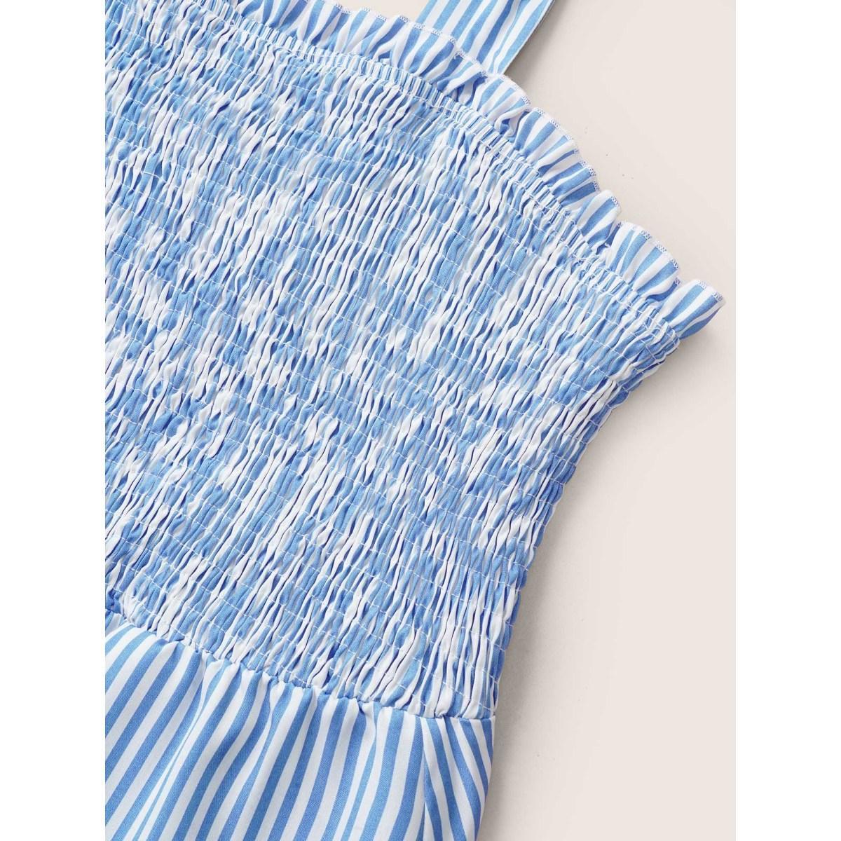 Plus Size Contrast Striped Patchwork Shirred Ties Dress LightBlue Women Casual Non Non Sleeveless Curvy Midi Dress BloomChic 28/5X Product Image