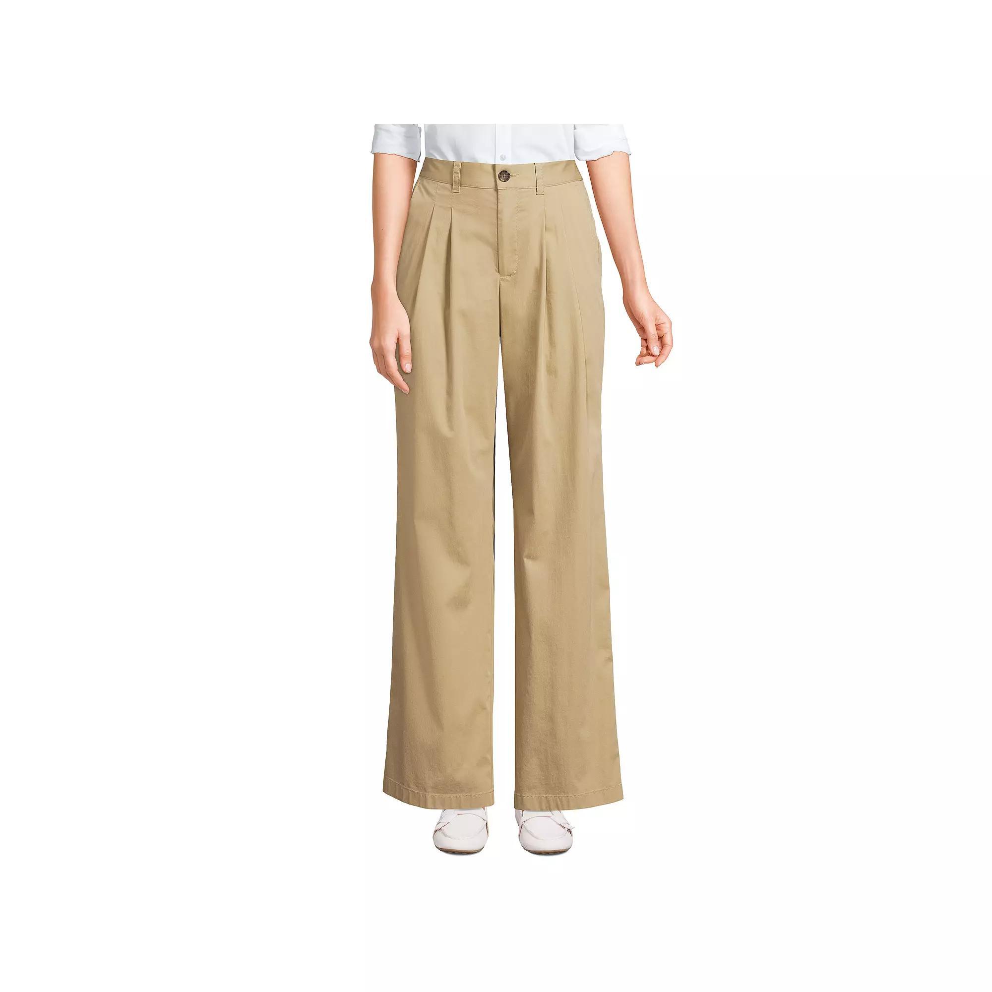Women's Lands' End High Rise Crisp Poplin Chino Wide Leg Pants, Size: 12, Black Product Image