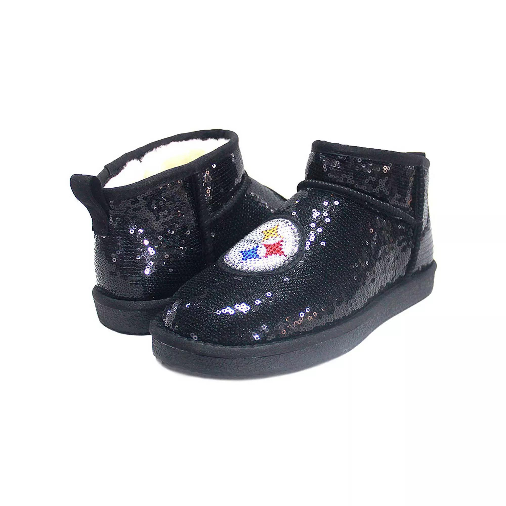 Women's Cuce  Black Pittsburgh Steelers Sequin Ankle Boots, Size: 6 Product Image