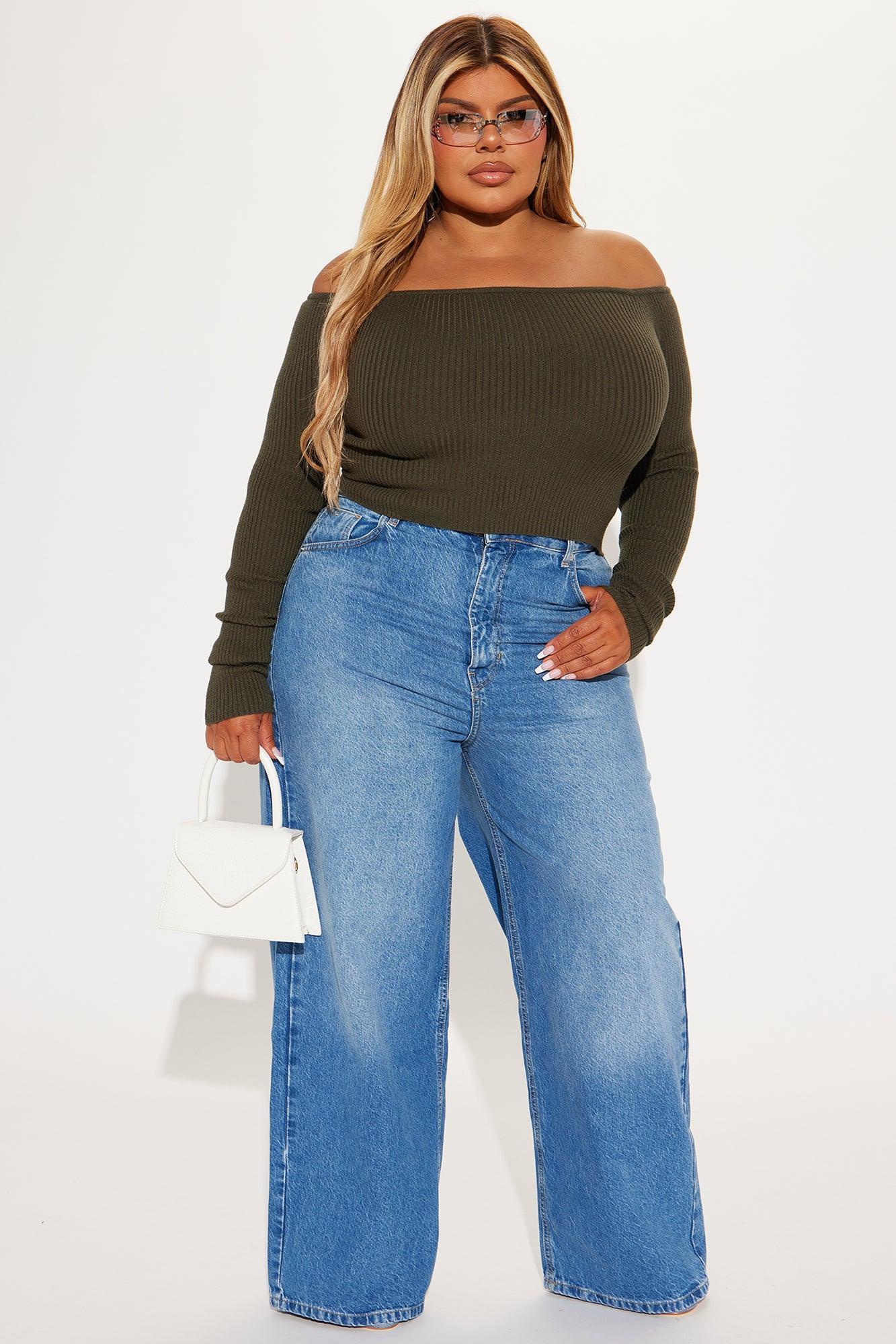 Madisyn Off Shoulder Sweater - Olive Product Image