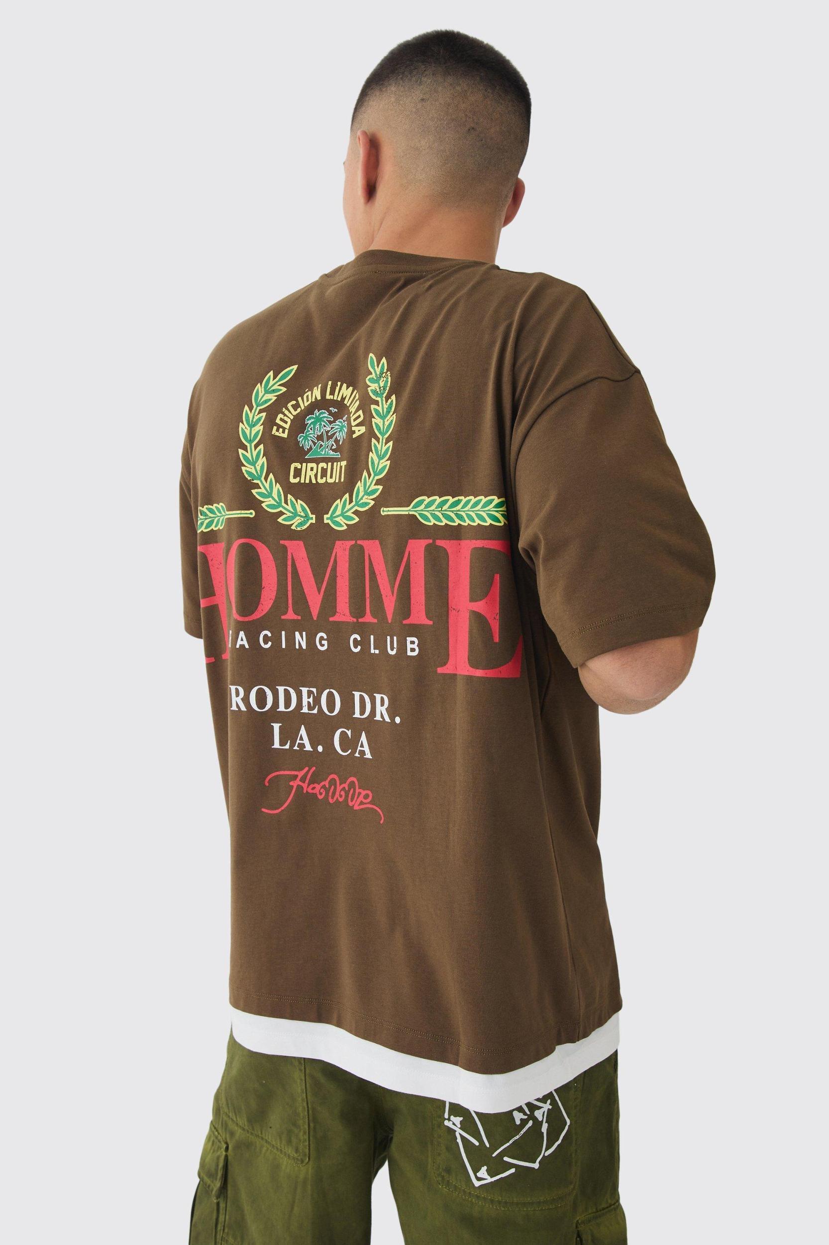 Oversized Faux Layered Homme Crest Nibbling T-shirt | boohooMAN USA Product Image